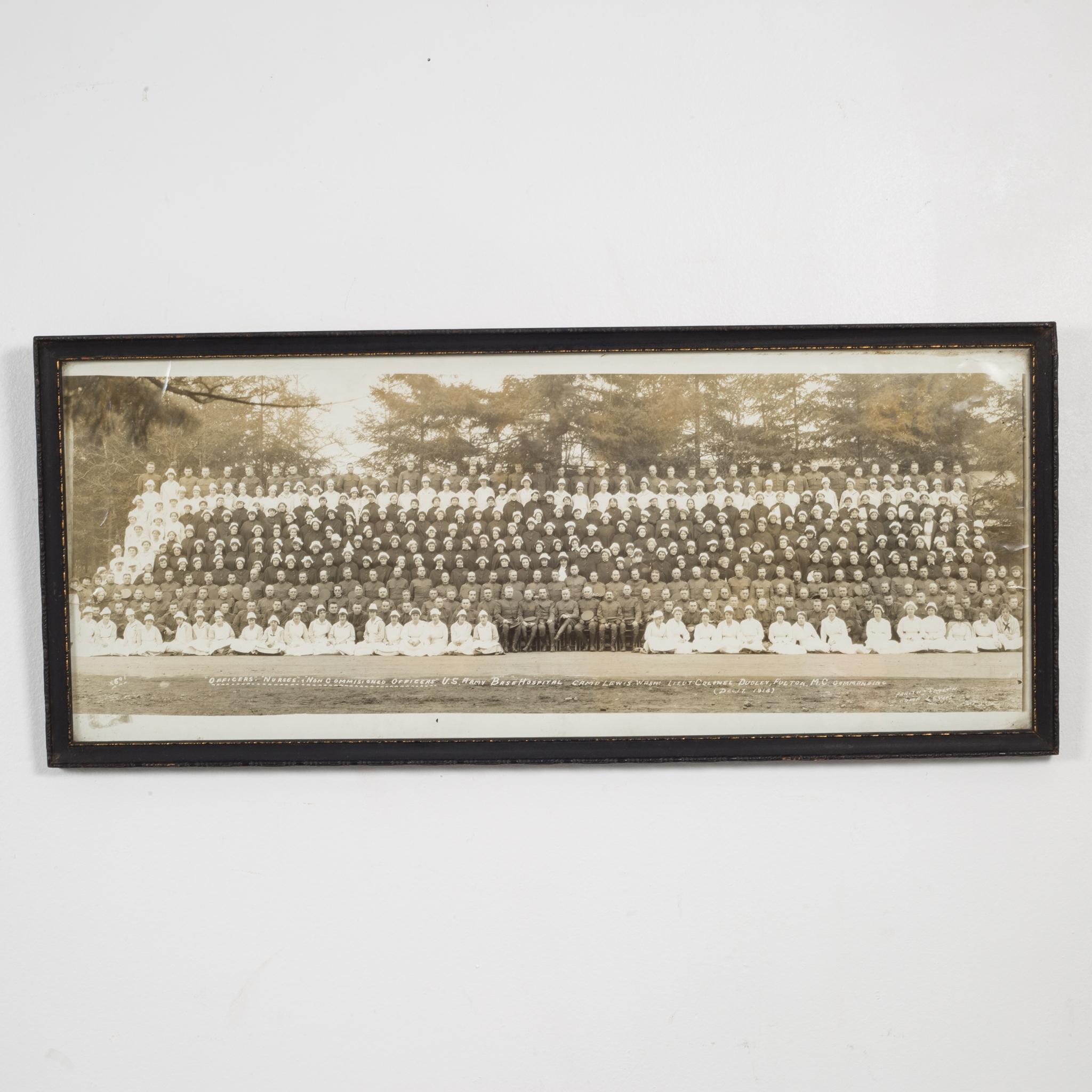 American Early 20th Century Officers and Nurses Panoramic Photo, circa 1918