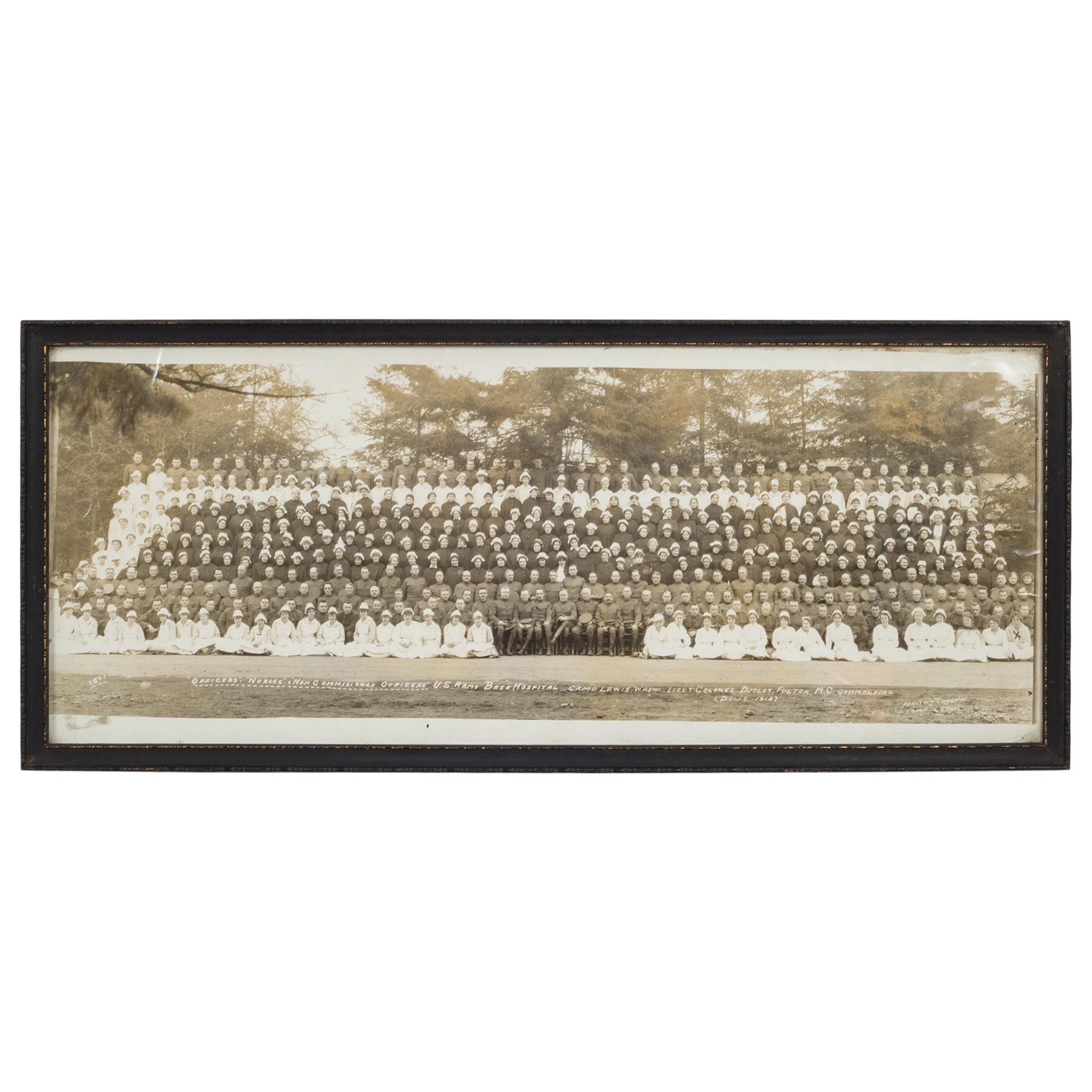 Early 20th Century Officers and Nurses Panoramic Photo, circa 1918