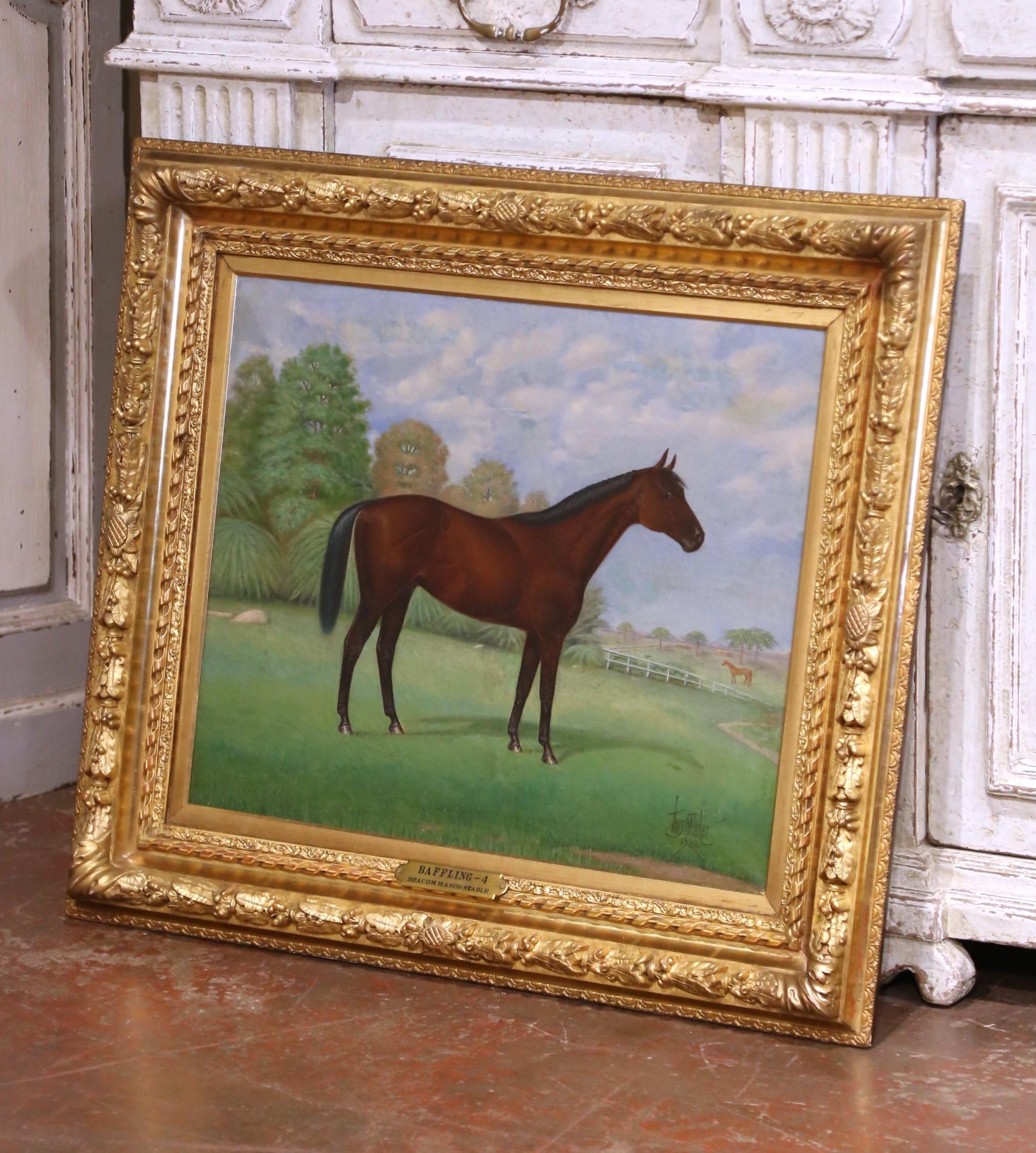 Décorez un bureau ou un cabinet de travail avec ce magnifique portrait équestre à l'huile sur toile. Intitulée 