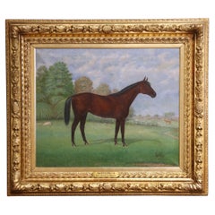 A.I.C., dipinto a olio su tela con cavallo e cornice dorata di Thomas Thomas, 1925