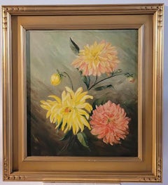 Early 20th C Oil Painting Of Chrysanthemums