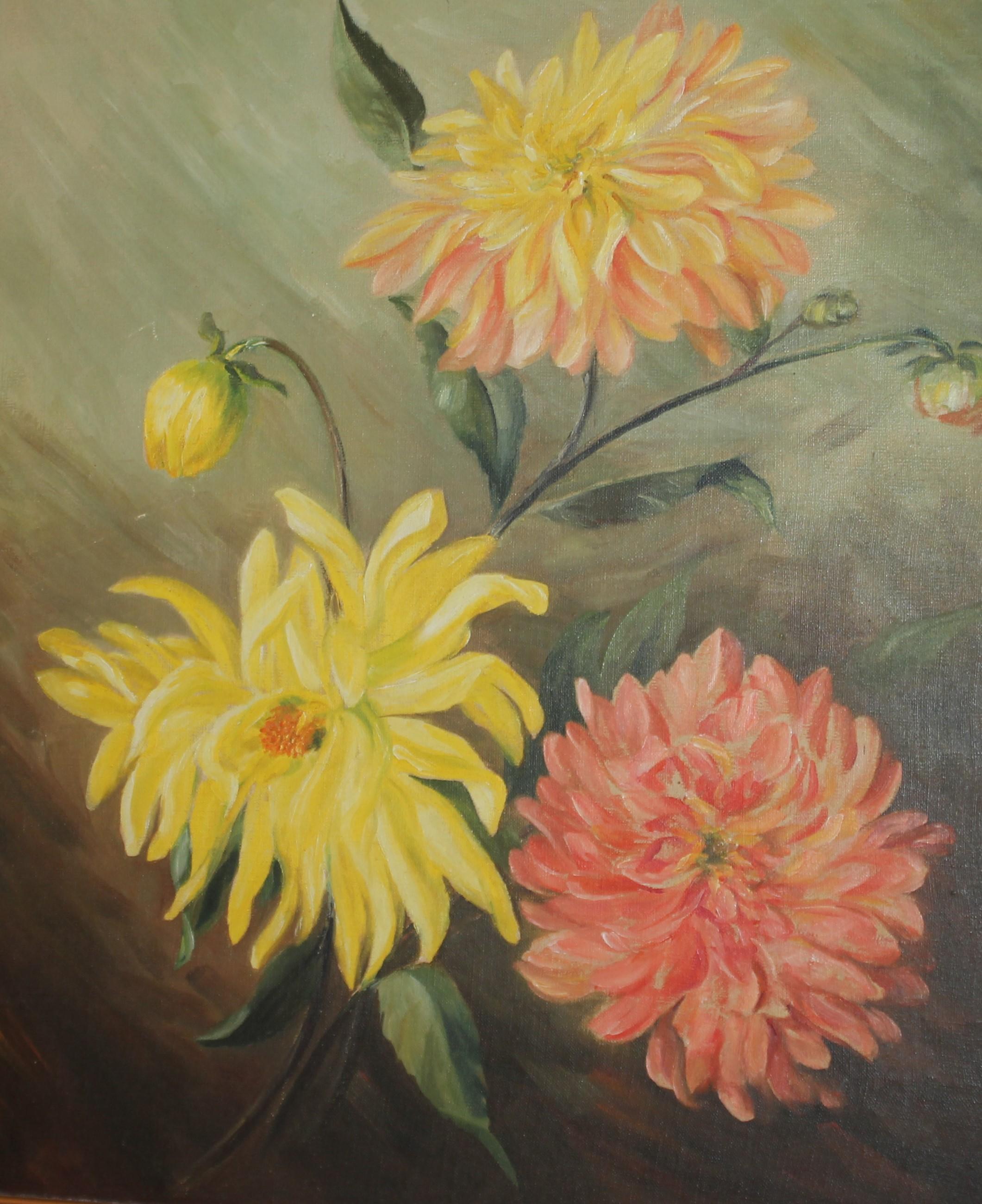 American Early 20th C Oil Painting Of Chrysanthemums For Sale