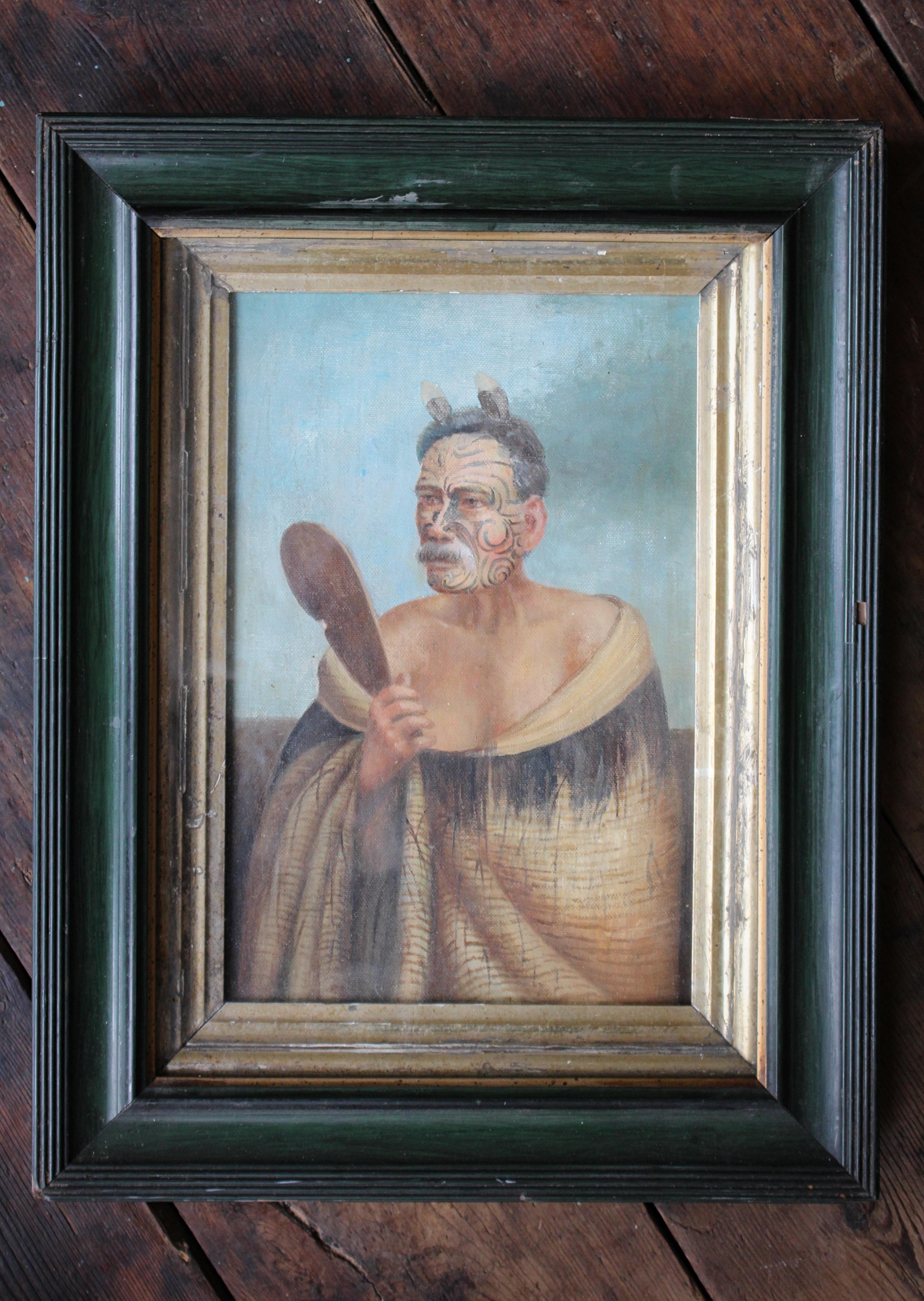 Early 20th C Oil  Portrait Maori Chief Kewene Te Haho manner of Vera Cummings  For Sale 4