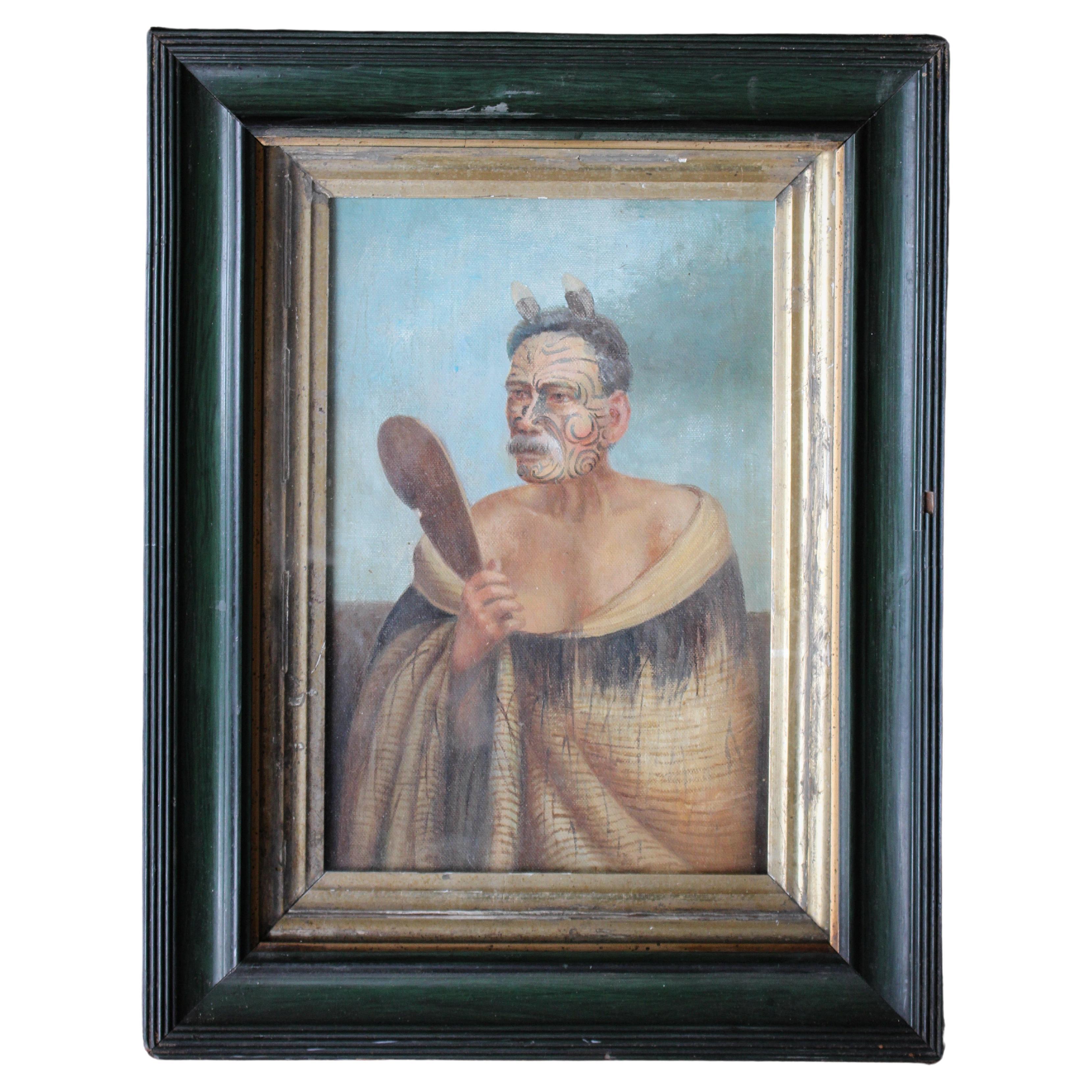 Early 20th C Oil  Portrait Maori Chief Kewene Te Haho manner of Vera Cummings  For Sale