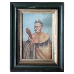 Early 20th C Oil  Portrait Maori Chief Kewene Te Haho manner of Vera Cummings 