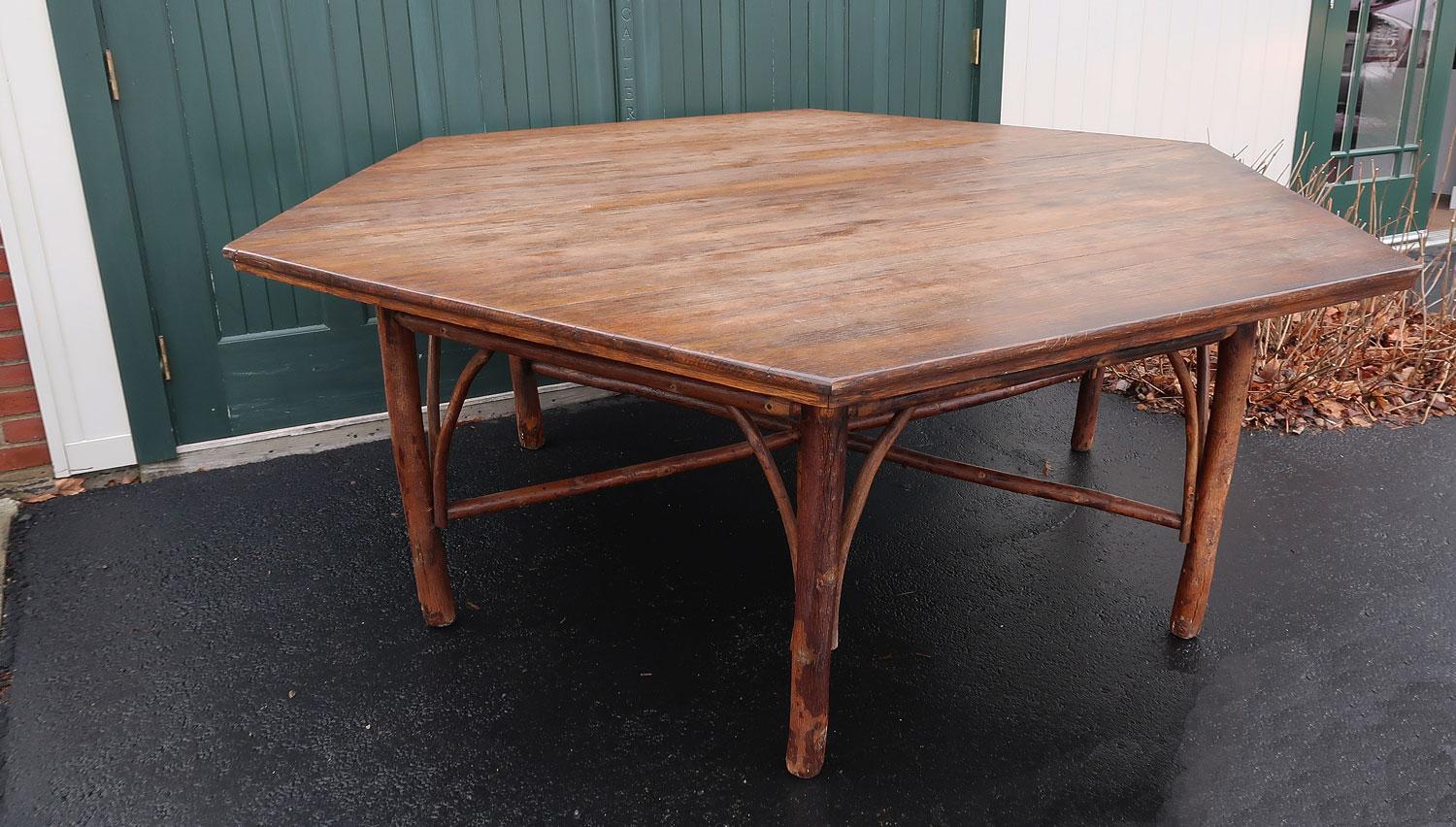 Adirondack Early 20th C Old Hickory Hexagonal Shaped Dining Table For Sale