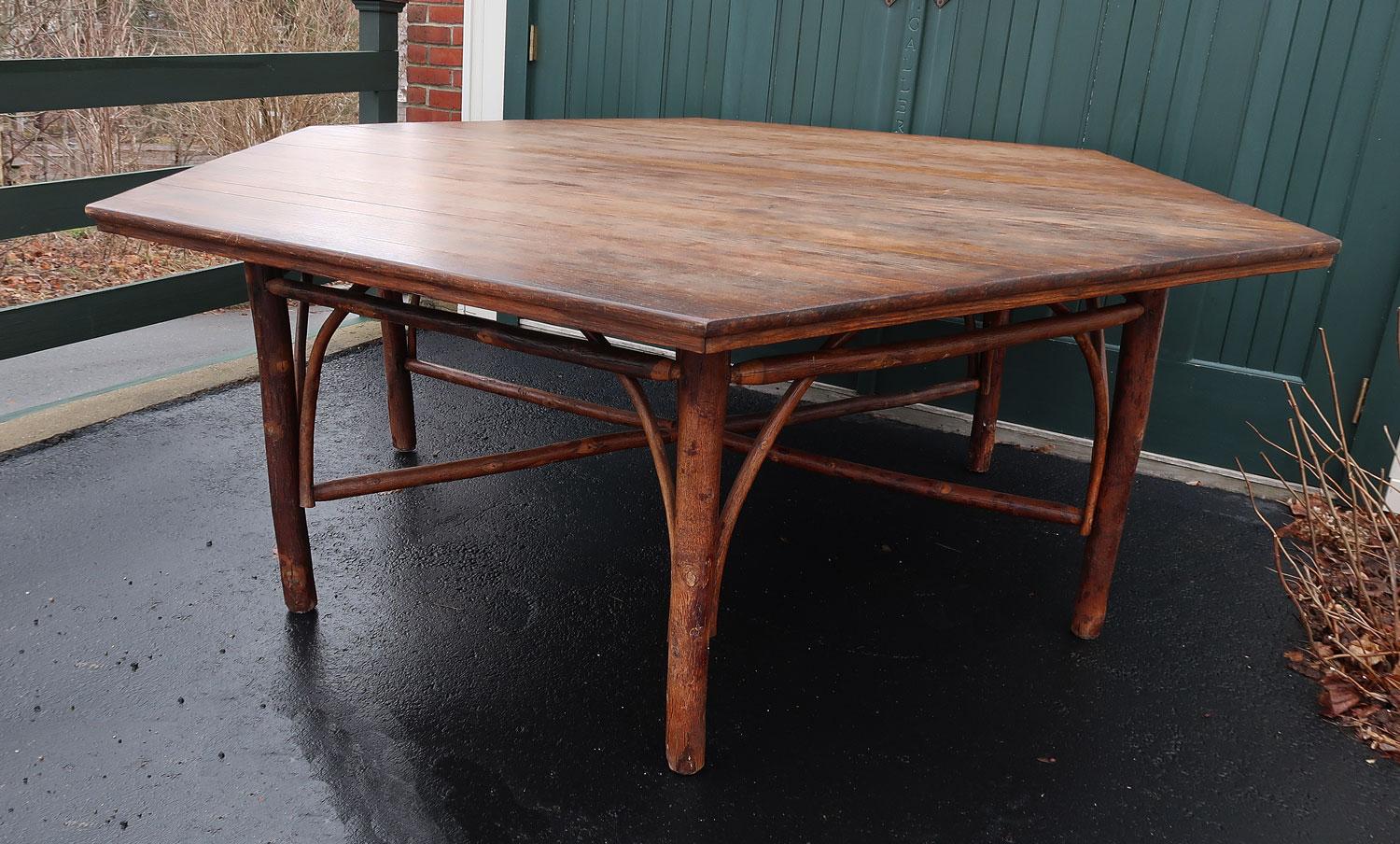 American Early 20th C Old Hickory Hexagonal Shaped Dining Table For Sale