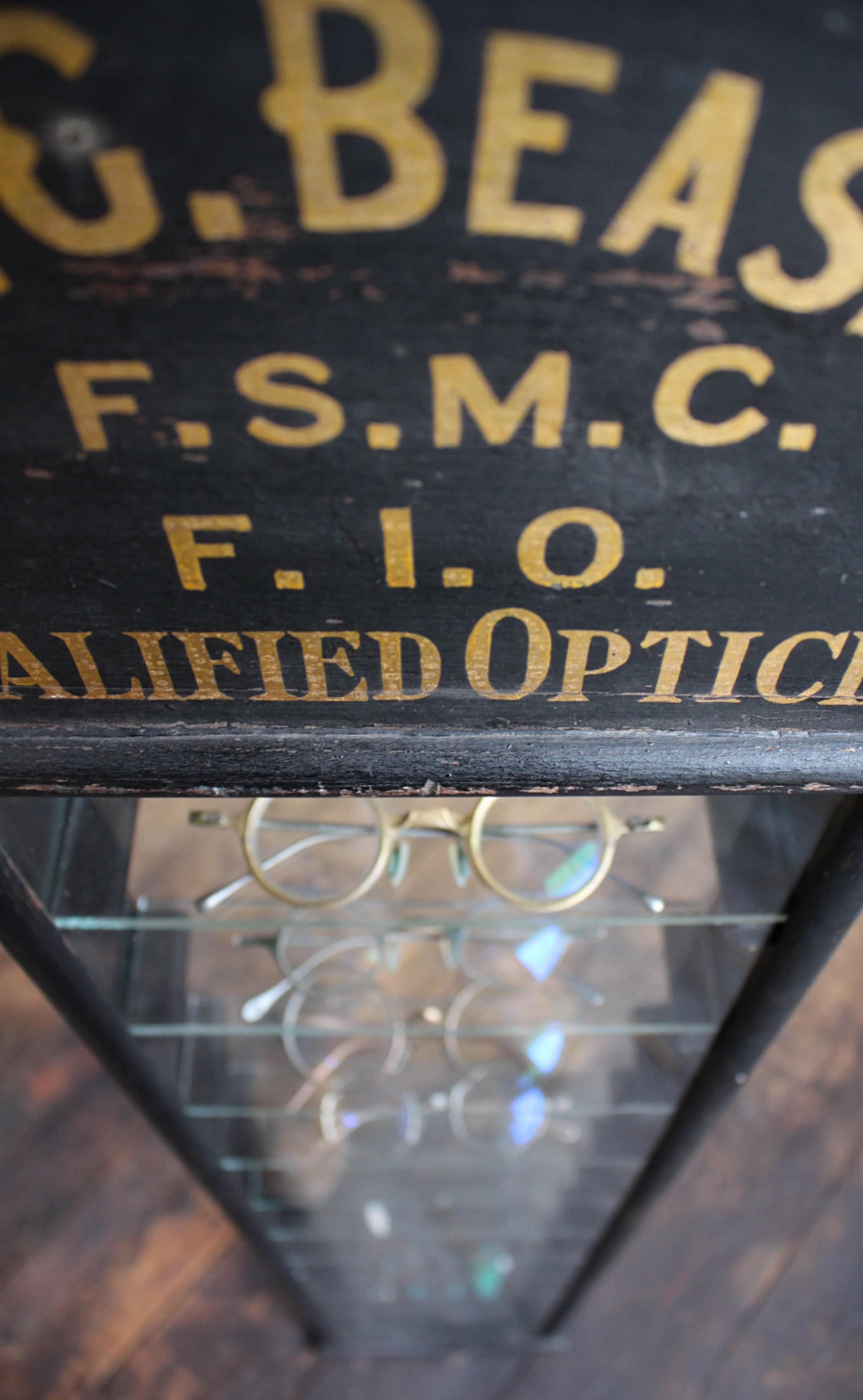 Early 20th C Opticians Spectacles Display Shop Cabinet Ebonised Gilt Vitrine  For Sale 10