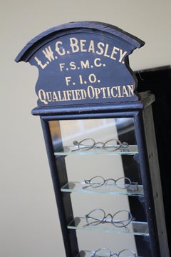 Early 20th C Opticians Spectacles Display Shop Cabinet Ebonised Gilt Vitrine