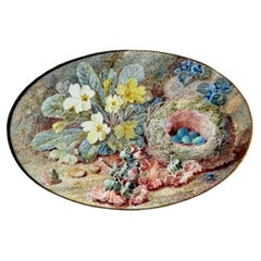 Early 20th C Original Watercolour of Bird's Nest with Primroses in Gilt Frame