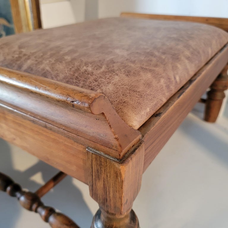 Early 20th C Ottoman Upholstered in a Distressed Leather For Sale at