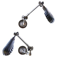 Early 20th C Pair of Brass Dugdills Scallop & Daisy Cog Lamp Light Wall Sconce
