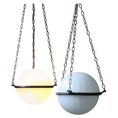 Antique Early 20th C Pair of Large Jefferson & Co For G.E.C Globe Lanterns Pedants Light