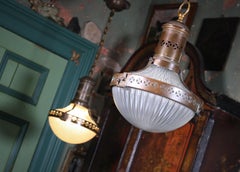 Pair of Prismatic Glass and Brass Asteroid Pendants Lights Lanterns