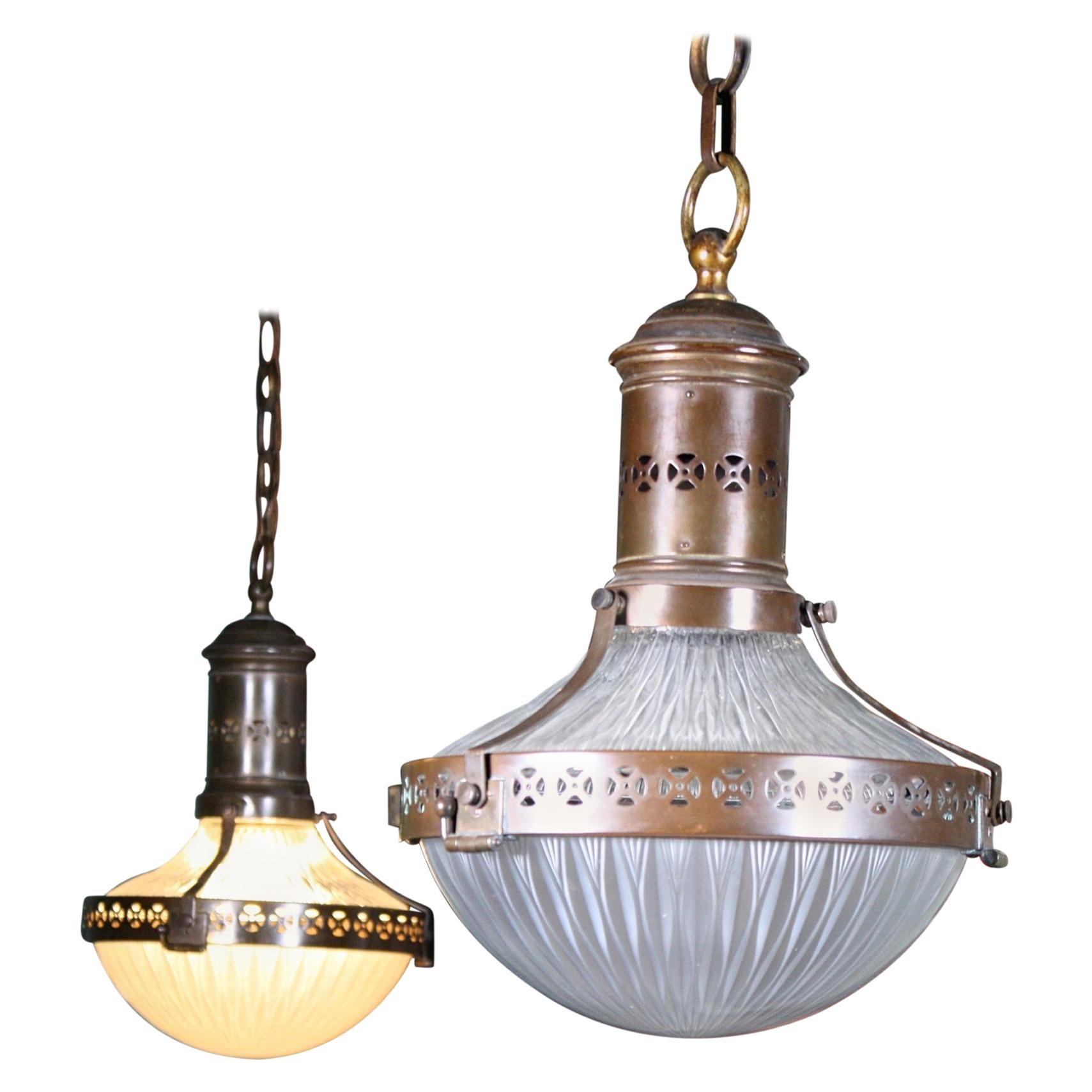 Pair of Prismatic Glass and Brass Asteroid Pendants Lights Lanterns
