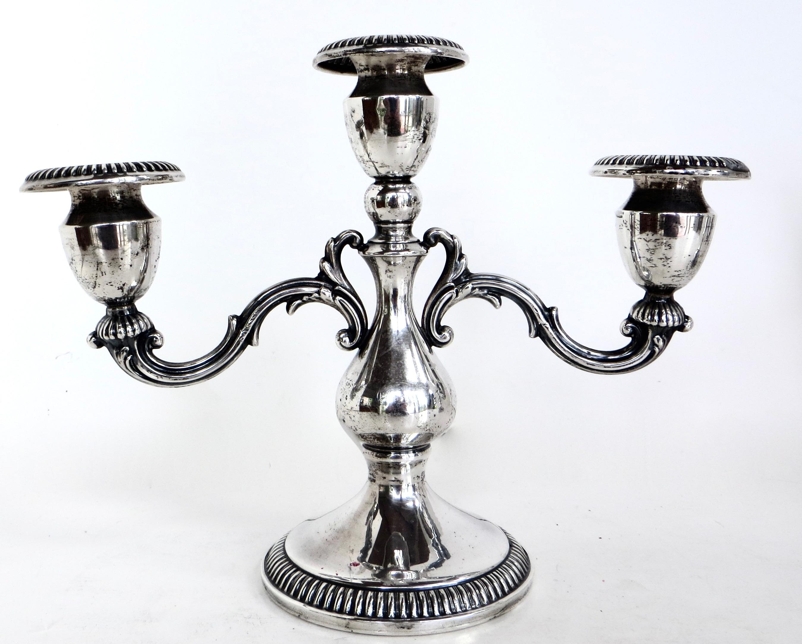 Art Nouveau Early 20th C Pair Of Three Armed Sterling Silver Candlabras Circa 1910 For Sale