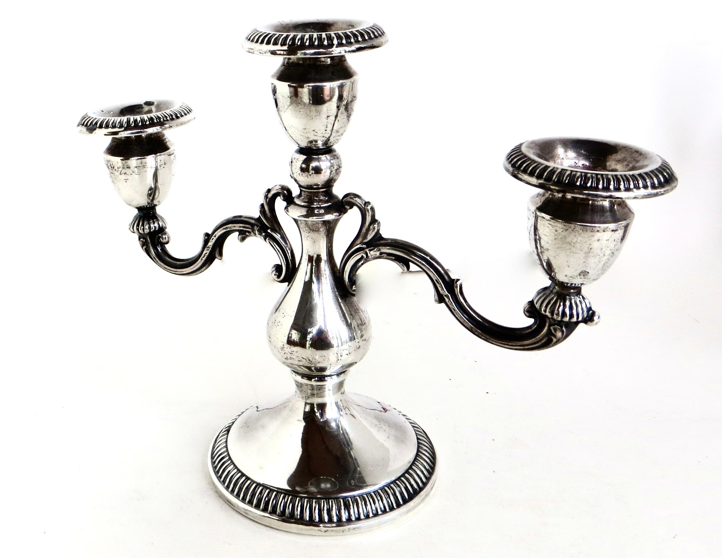 English Early 20th C Pair Of Three Armed Sterling Silver Candlabras Circa 1910 For Sale