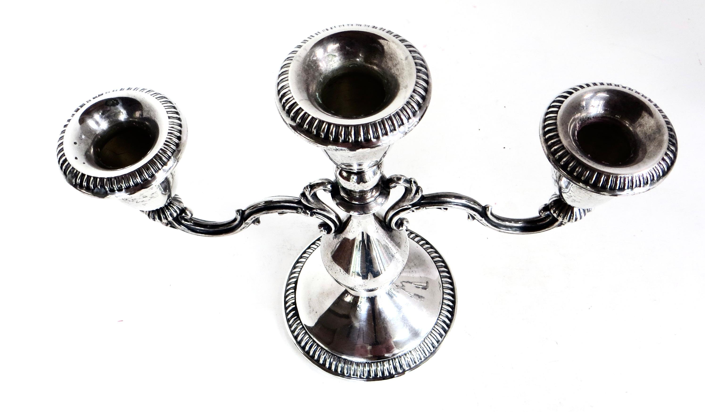 Hand-Crafted Early 20th C Pair Of Three Armed Sterling Silver Candlabras Circa 1910 For Sale