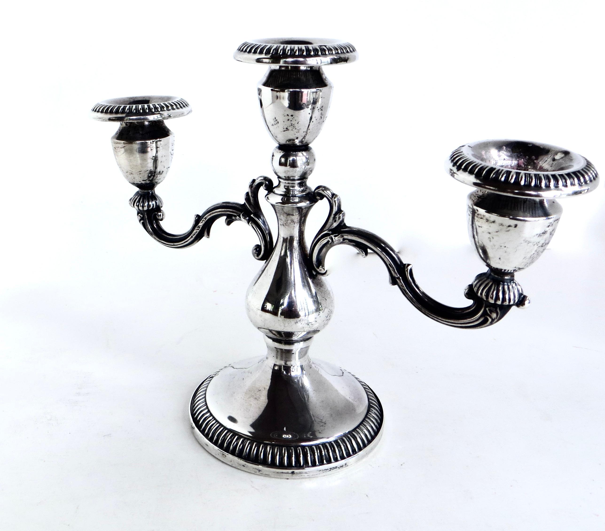 Early 20th C Pair Of Three Armed Sterling Silver Candlabras Circa 1910 For Sale 1