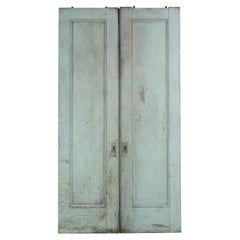 Antique Early 20th C Pair Single Pane Wood Pocket Doors