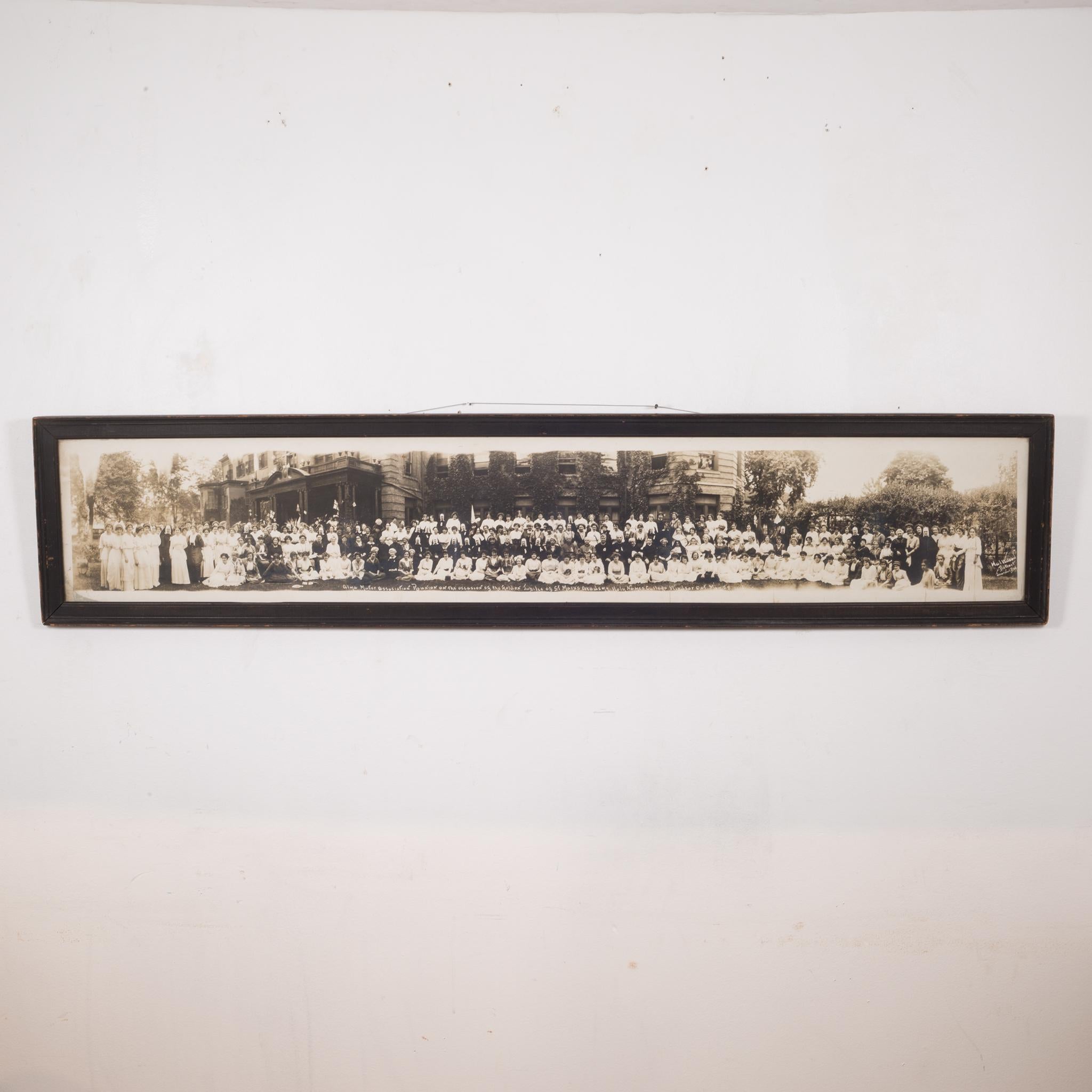 About

An original panoramic photo of a reunion of the alma mater St. Mary's Academy Holy Names College, 1914. The photo is black and white and framed in the original wooden frame. The picture has retained its original crispness. The frame is in