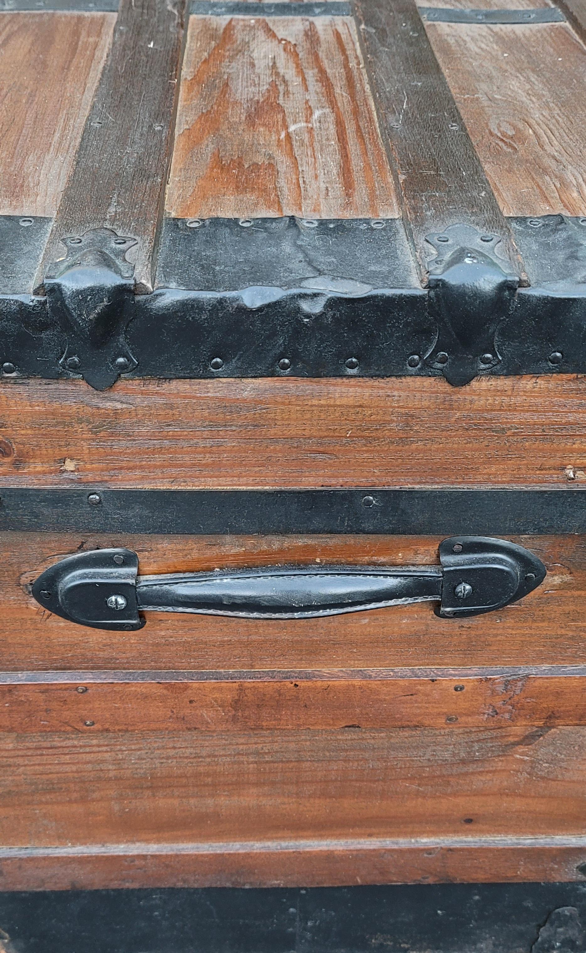 Early 20th C. Pine and Iron Mounted Upholstered Blanket Chest with Lock 5