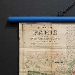 Early 20th c. Plan of Paris Map Hanging Scroll c.1920