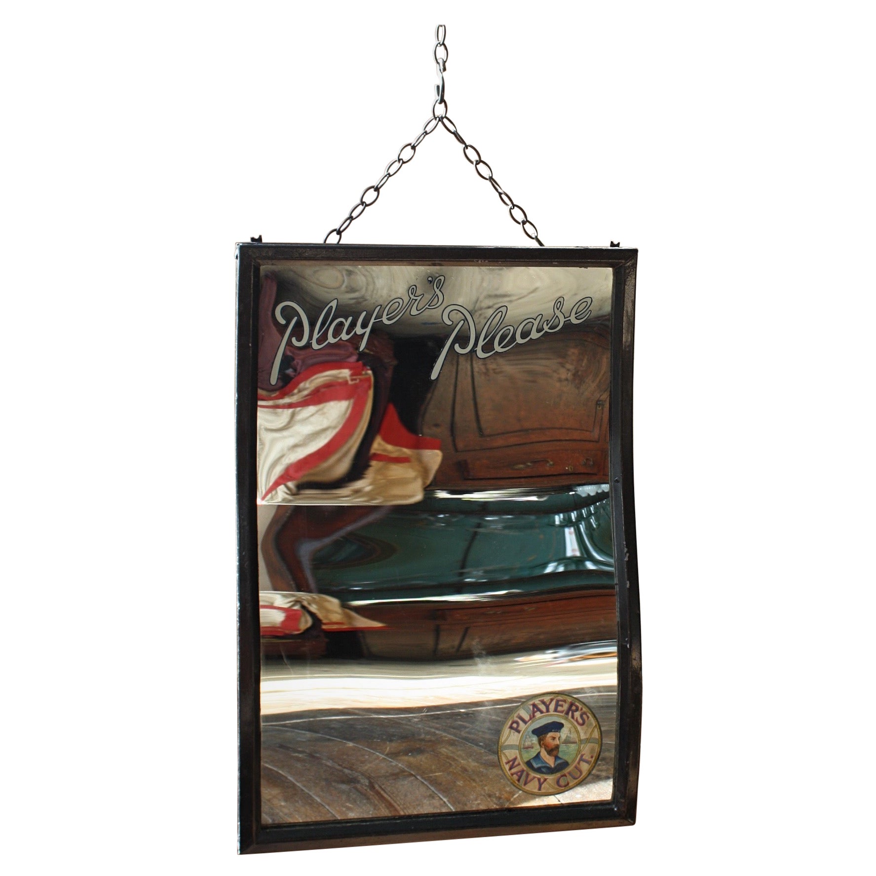 Early 20th C Players Please Navy Cut Fairground Distortion Advertising Mirror