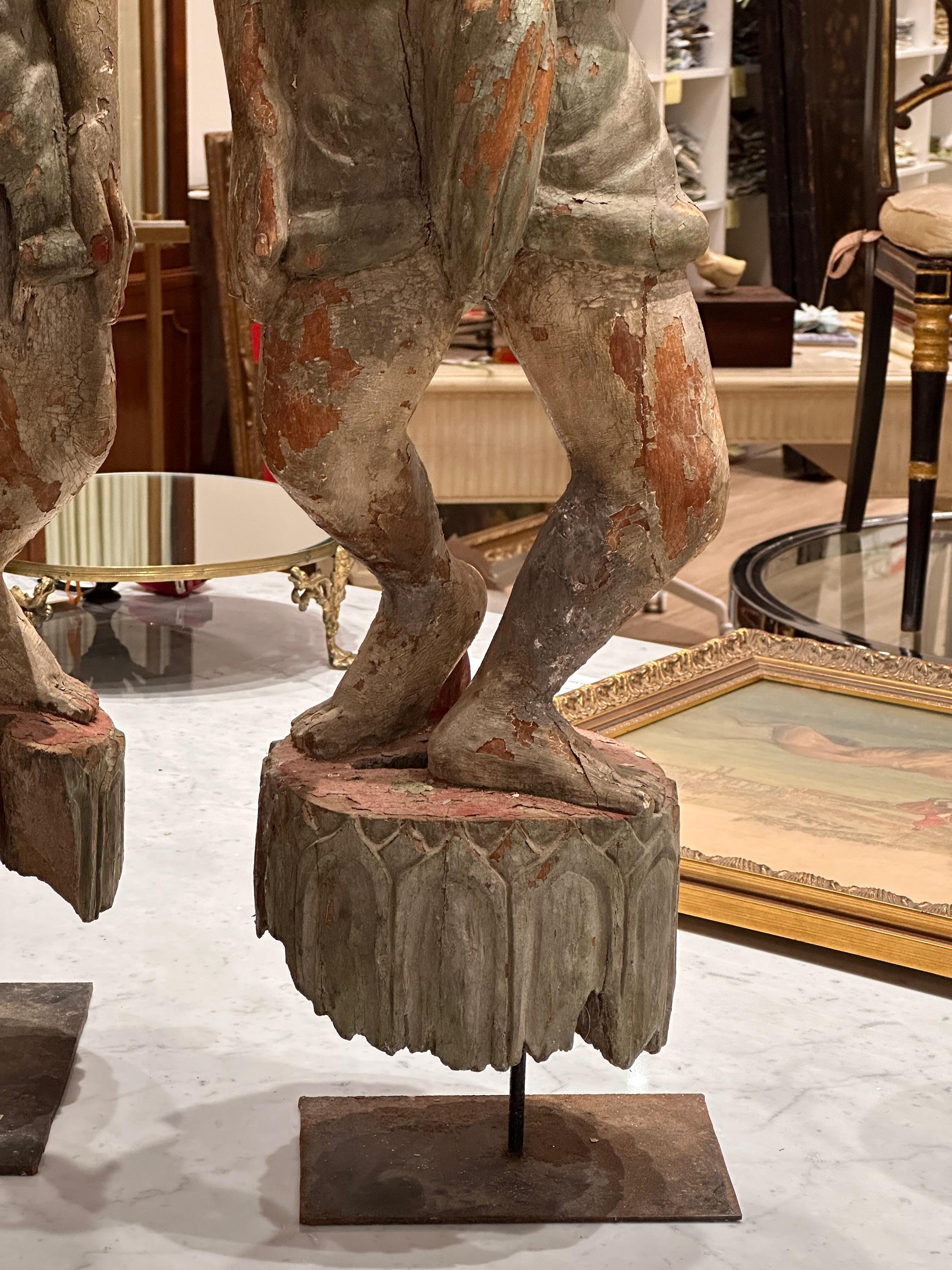 Hand-Carved Early 20th C. Polychrome Decorated Indonesian Standing Figures