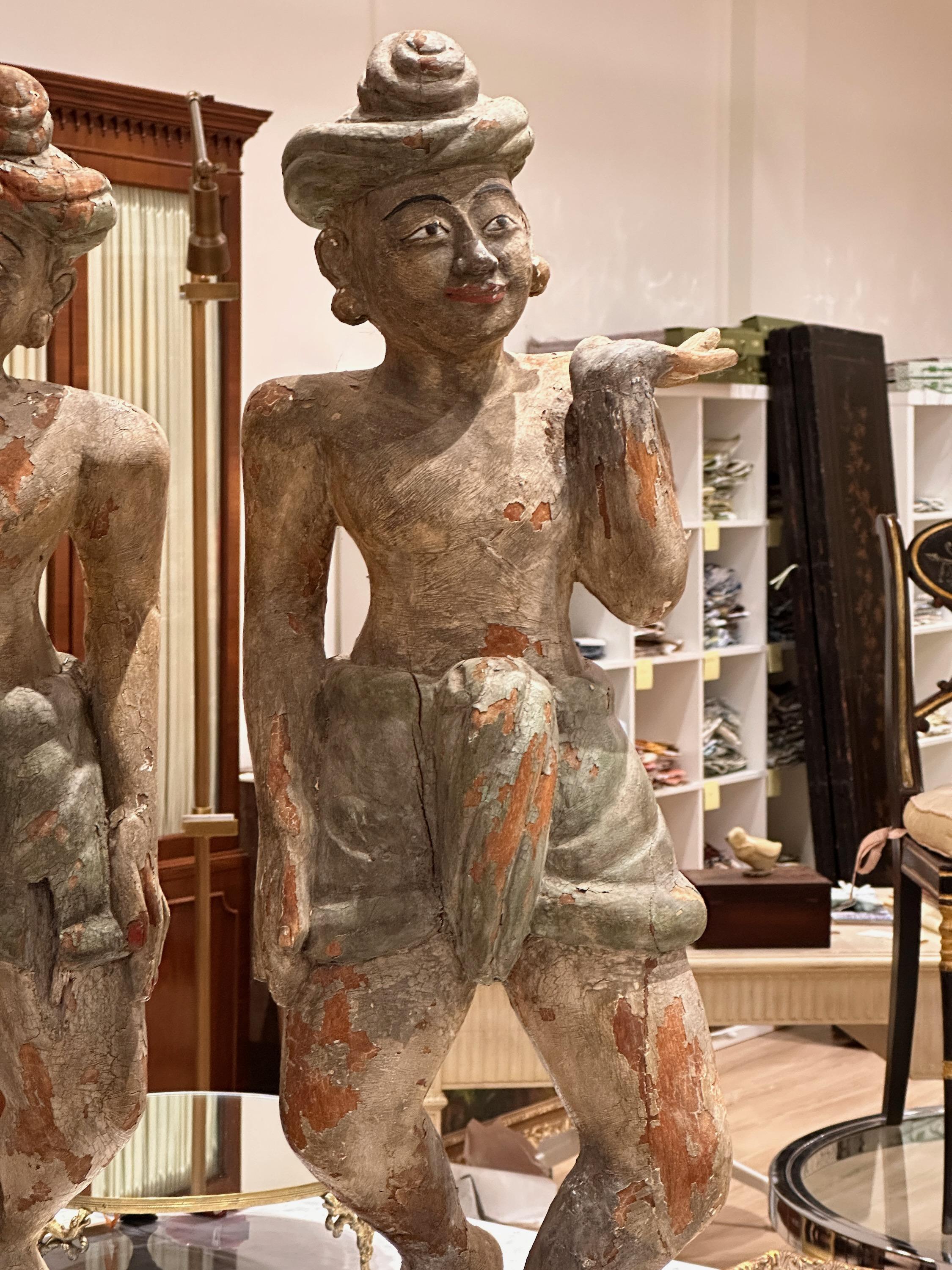 Early 20th C. Polychrome Decorated Indonesian Standing Figures In Good Condition In Kilmarnock, VA