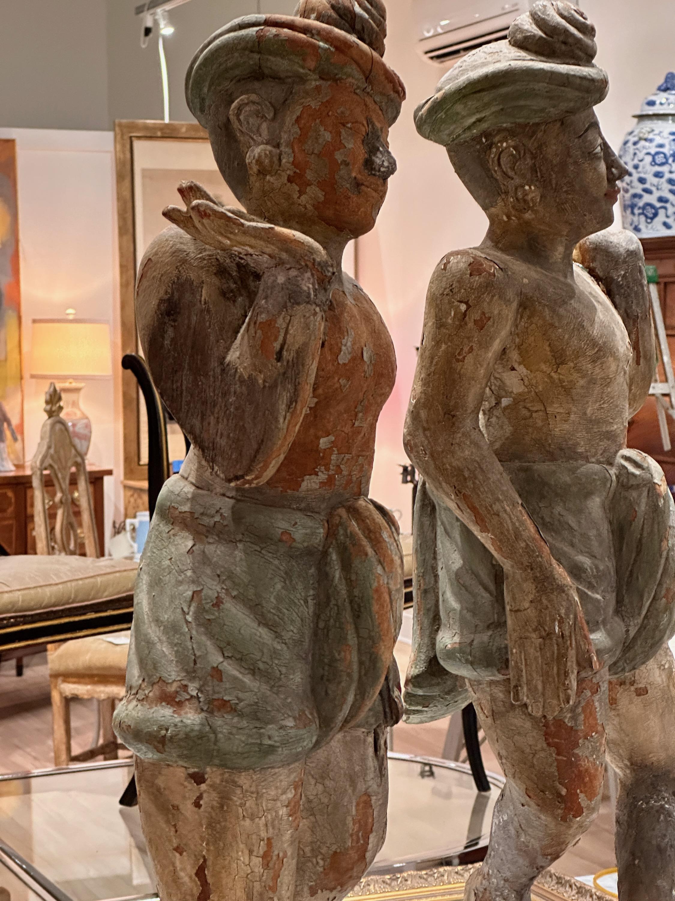 Early 20th C. Polychrome Decorated Indonesian Standing Figures 1