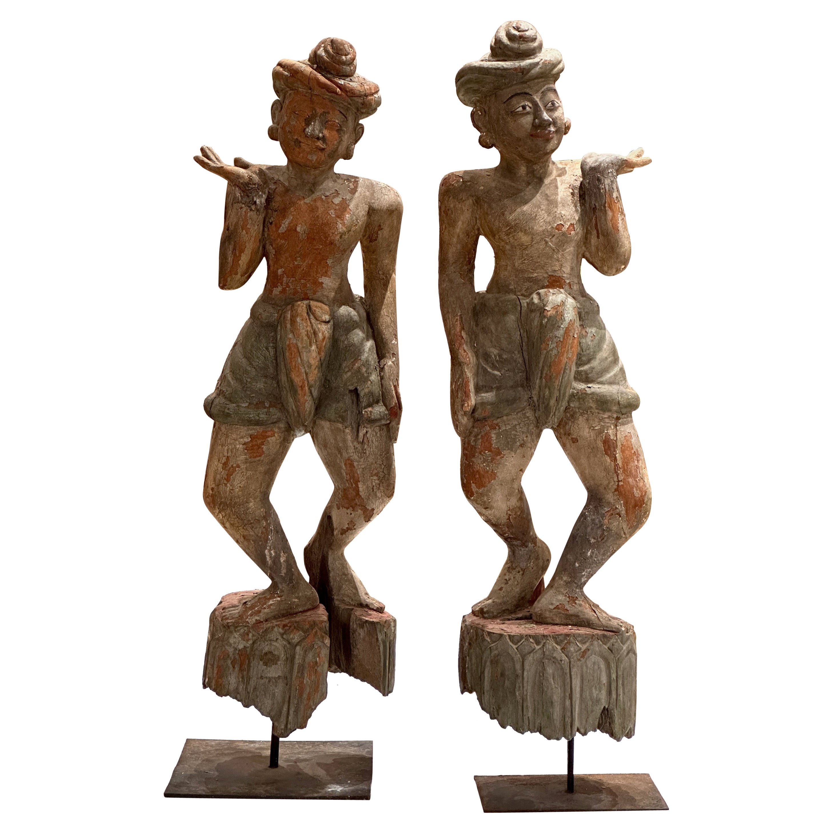 Early 20th C. Polychrome Decorated Indonesian Standing Figures