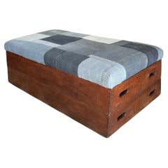 Early 20th c. Pommel Horse Vintage Patchwork Denim Bench / Ottoman /Coffee Table