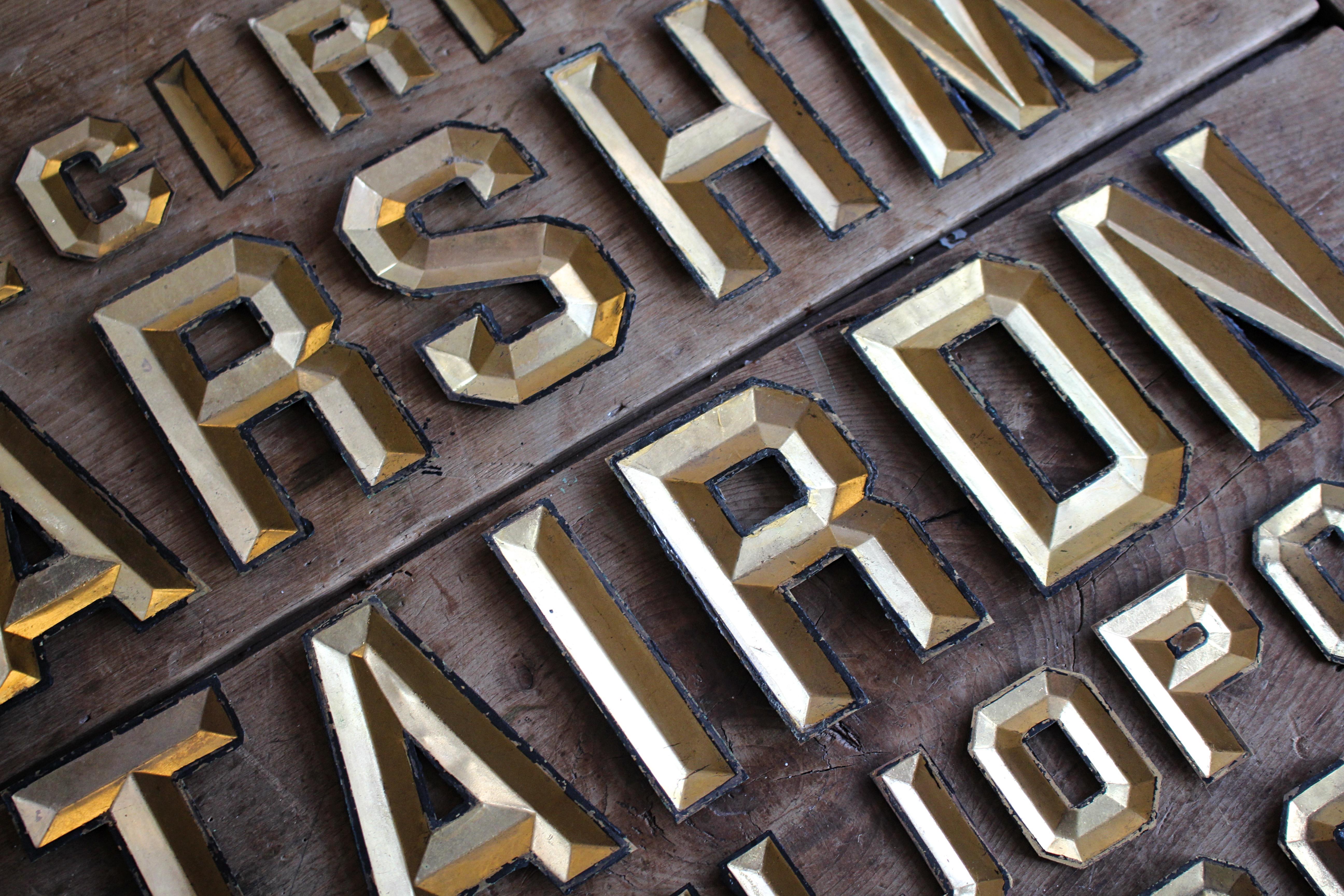 20th Century Early 20th C Pressed Tin & Gilt Letters, The Radiant Company New York