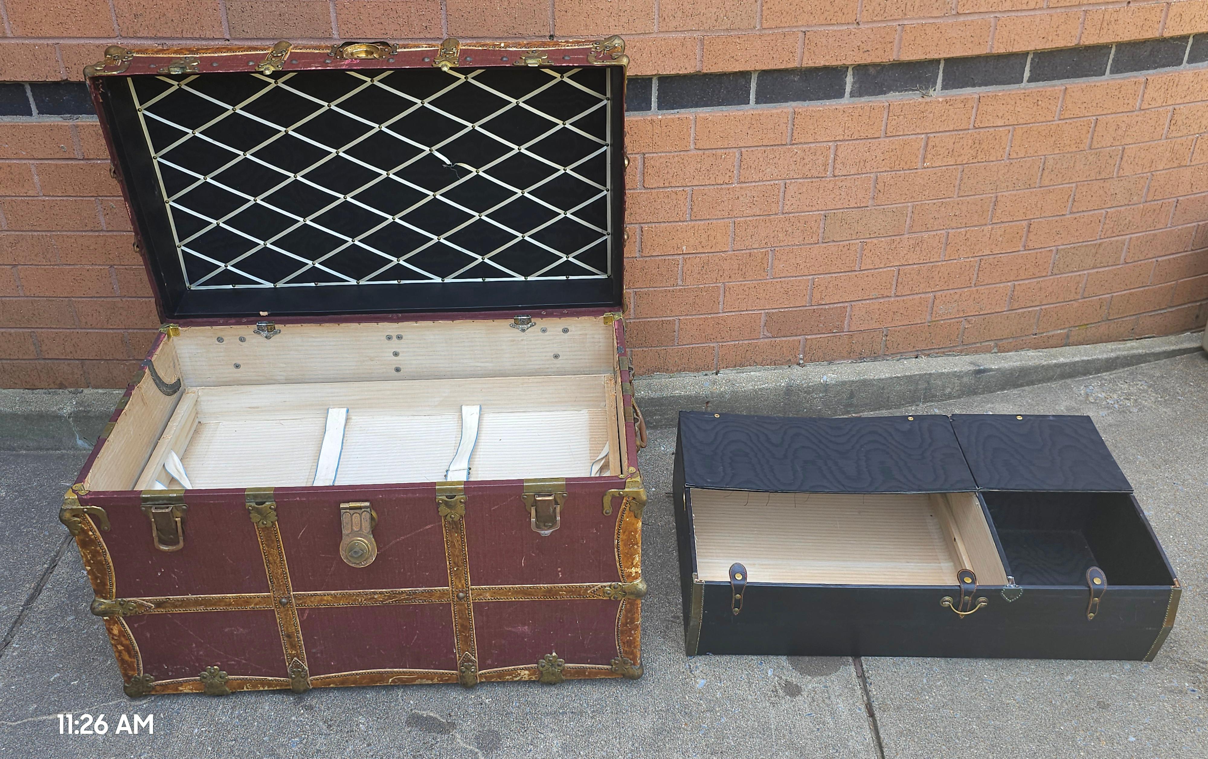 Early 20th C. Rawleys Brass and Leather Bound On Canvas Wardrobe Trunk For Sale 3