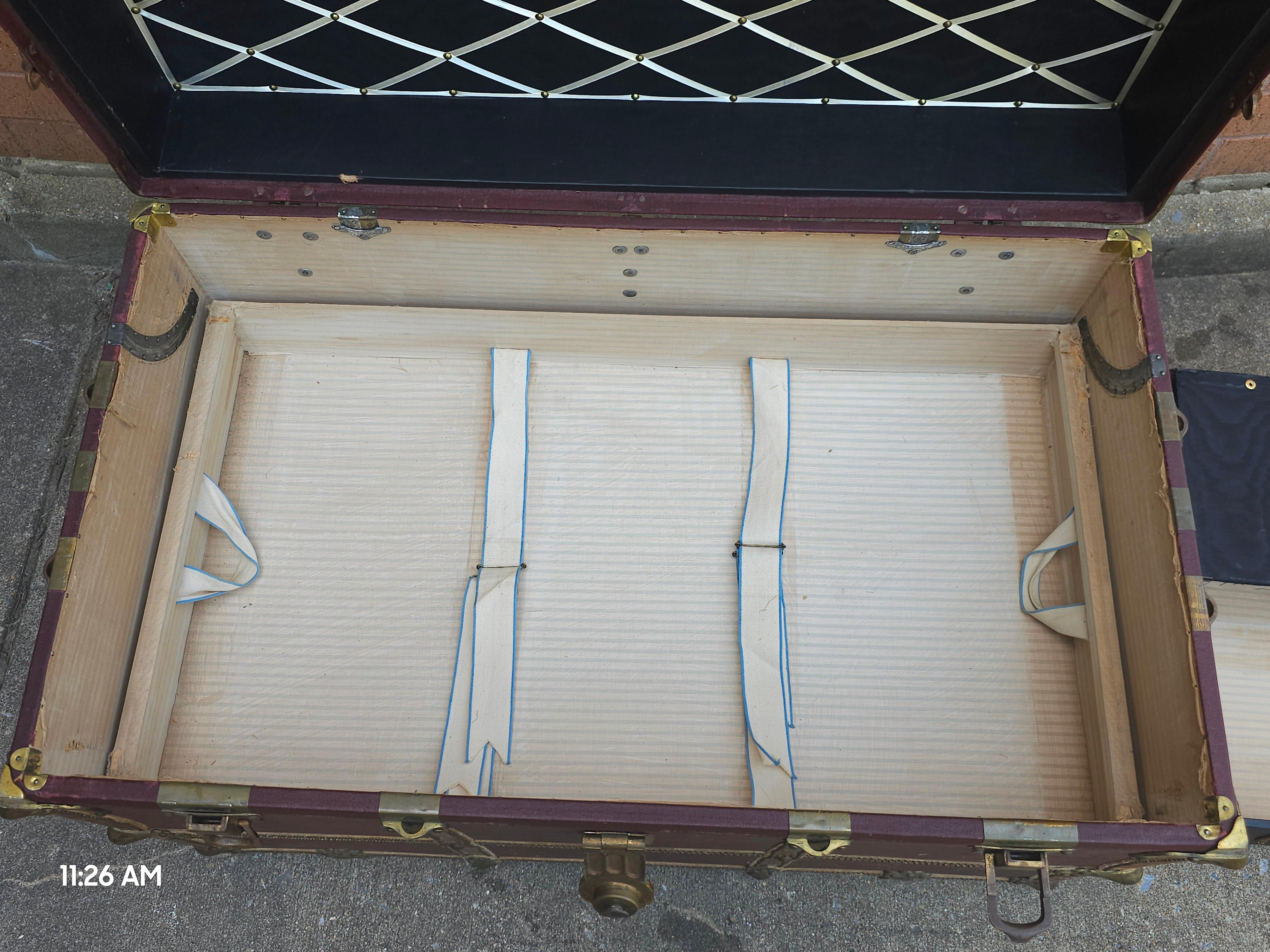 Early 20th C. Rawleys Brass and Leather Bound On Canvas Wardrobe Trunk For Sale 4