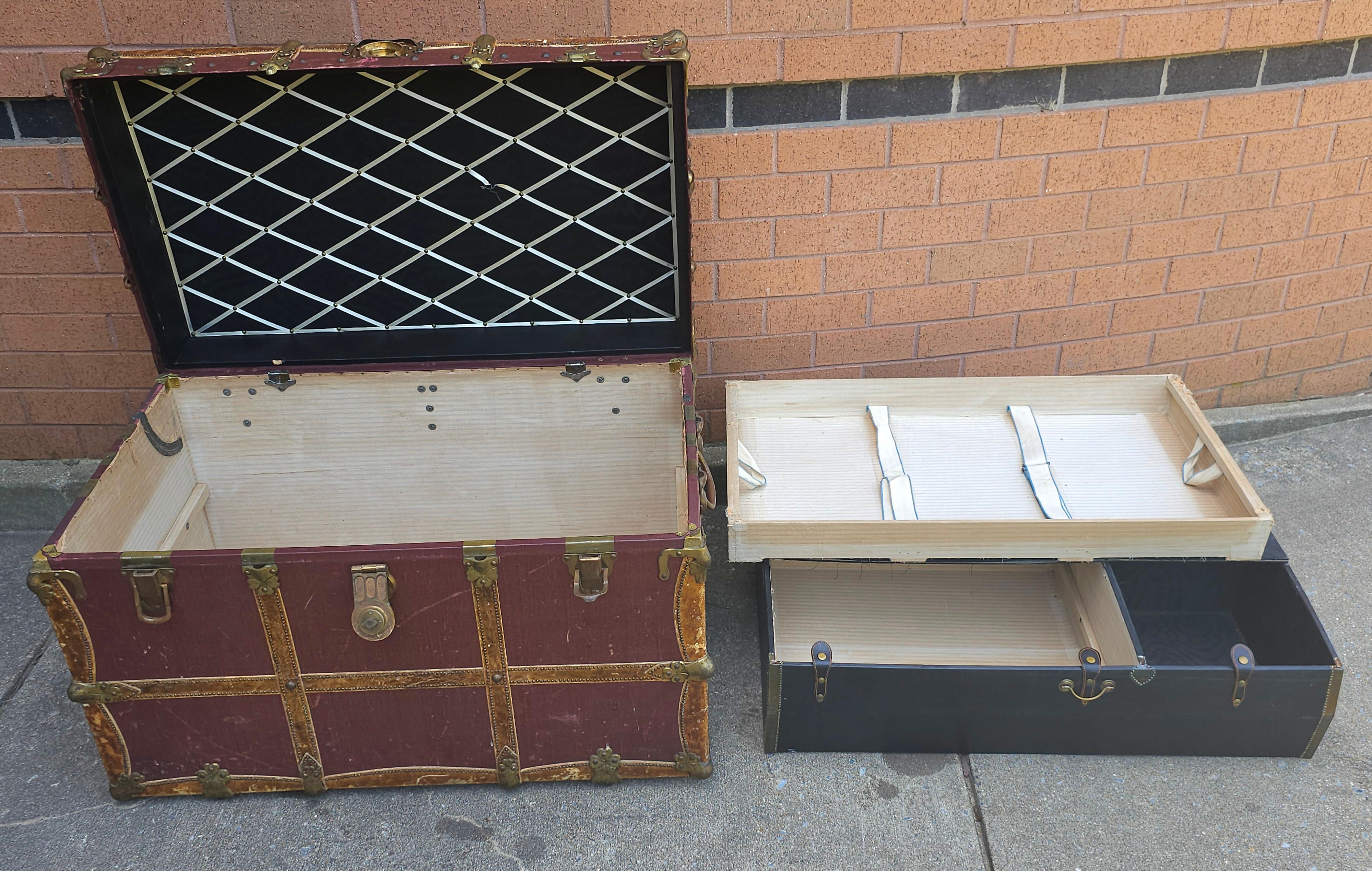Early 20th C. Rawleys Brass and Leather Bound On Canvas Wardrobe Trunk For Sale 5