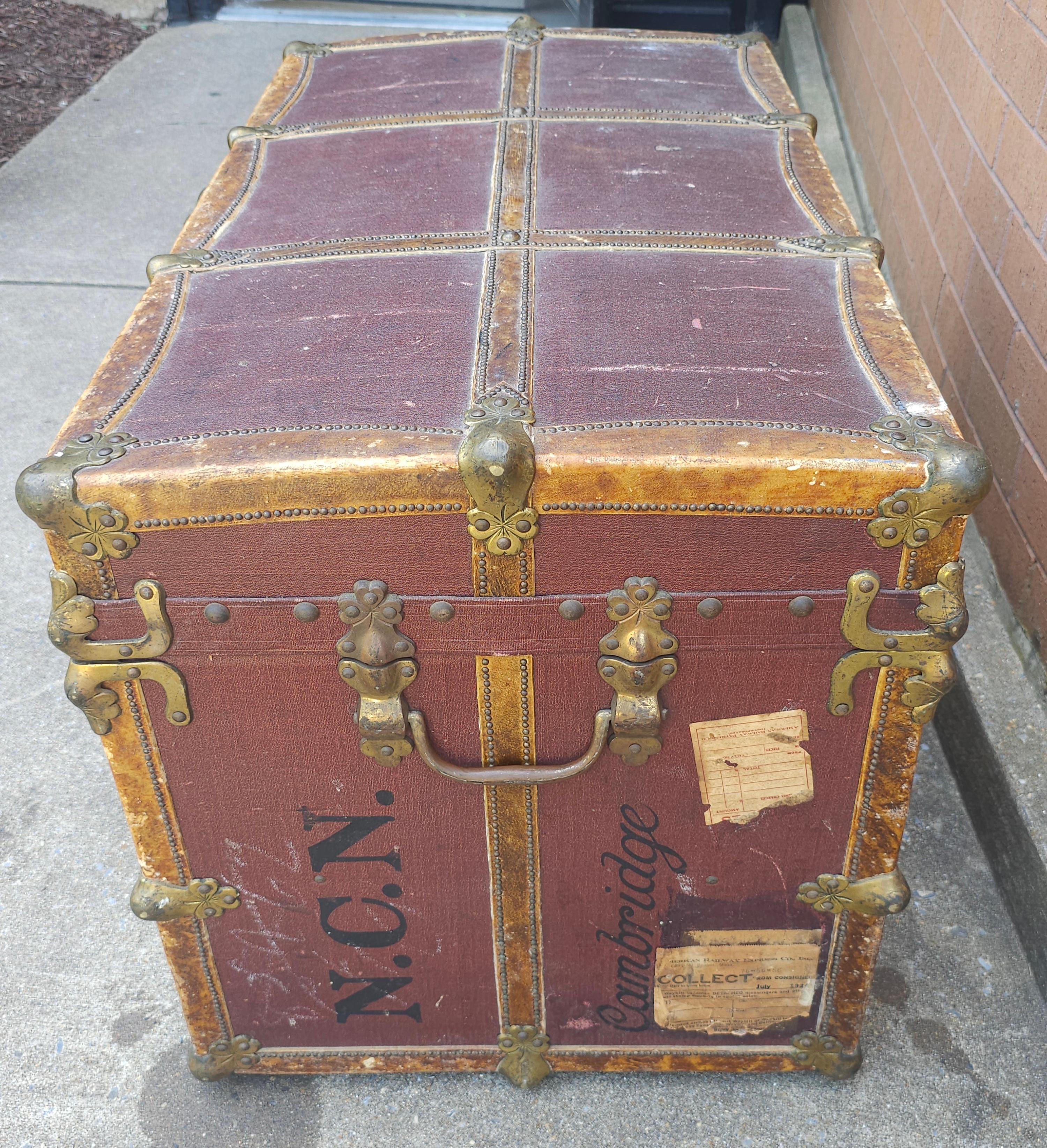 Early 20th C. Rawleys Brass and Leather Bound On Canvas Wardrobe Trunk For Sale 7