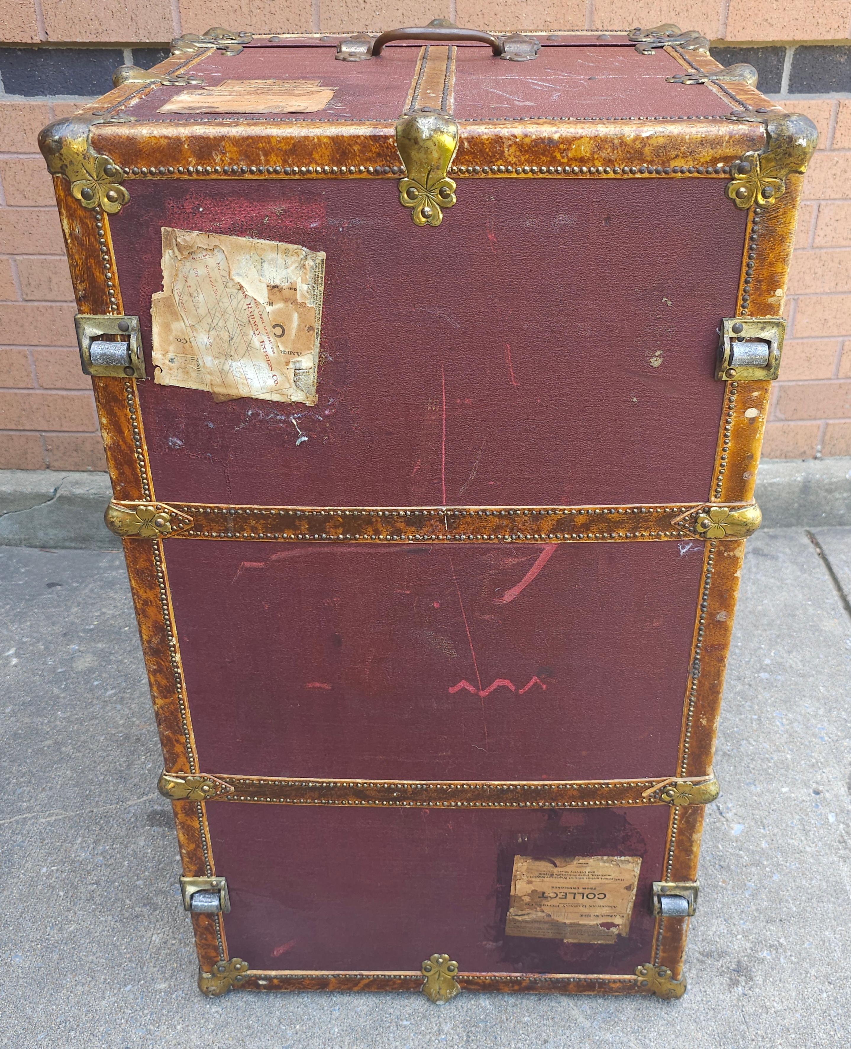 Early 20th C. Rawleys Brass and Leather Bound On Canvas Wardrobe Trunk For Sale 9