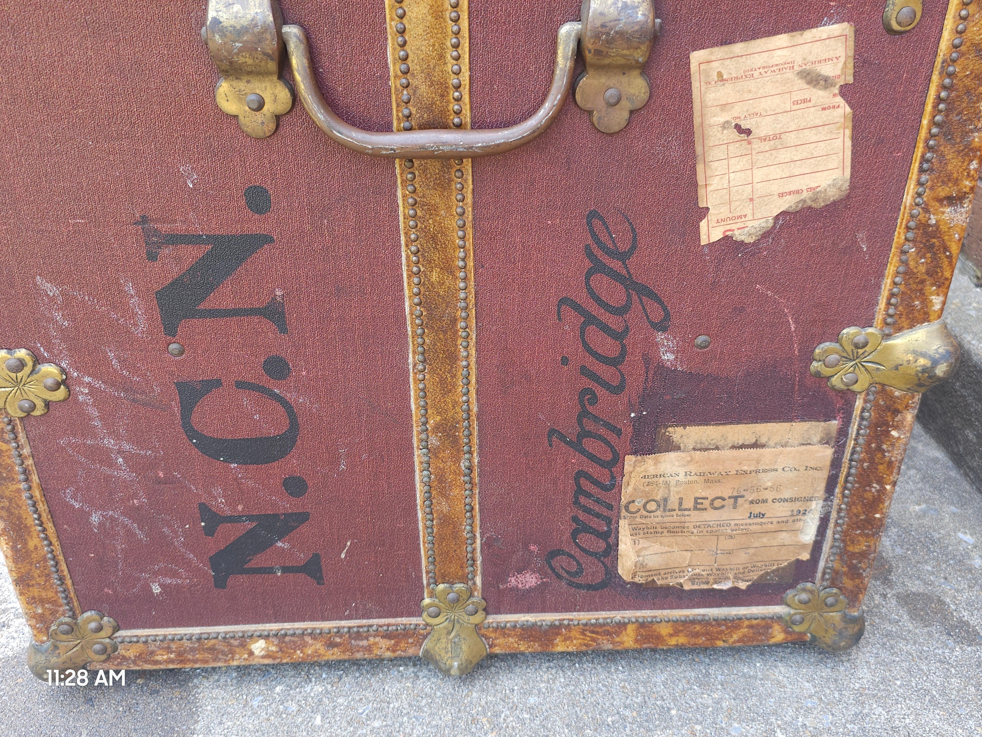 Early 20th C. Rawleys Brass and Leather Bound On Canvas Wardrobe Trunk For Sale 10