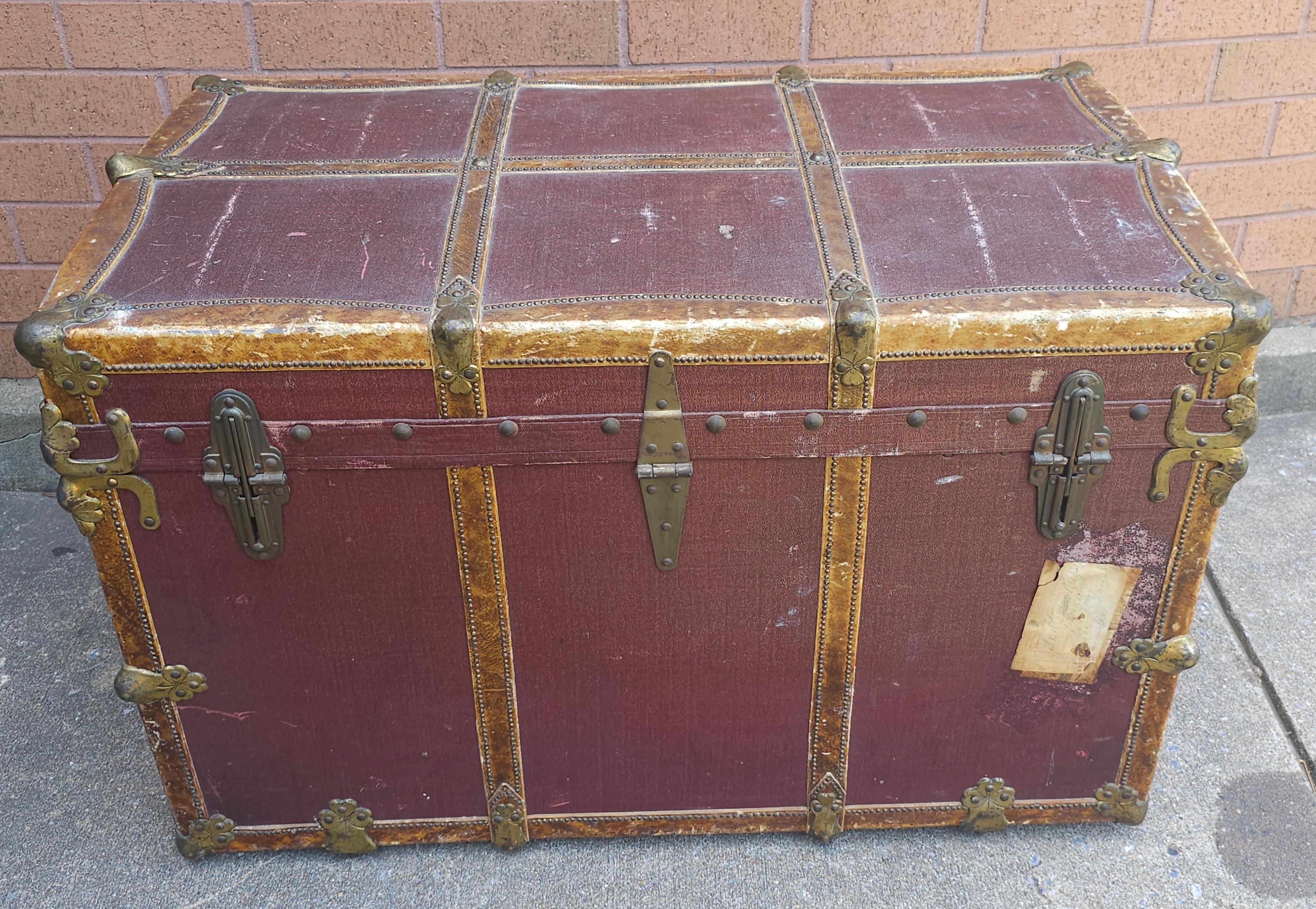 Early 20th C. Rawleys Brass and Leather Bound On Canvas Wardrobe Trunk For Sale 11
