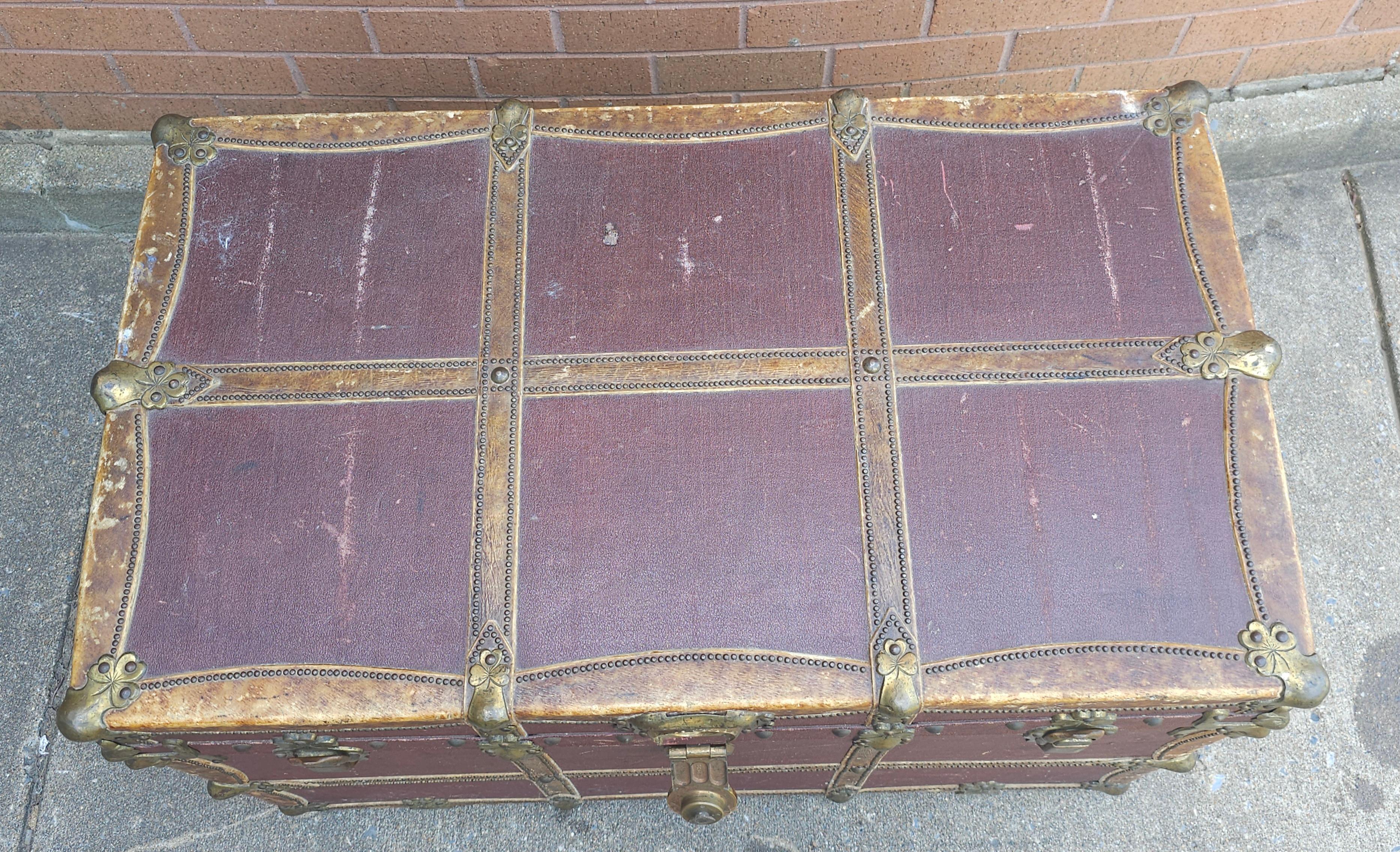 Unknown Early 20th C. Rawleys Brass and Leather Bound On Canvas Wardrobe Trunk For Sale
