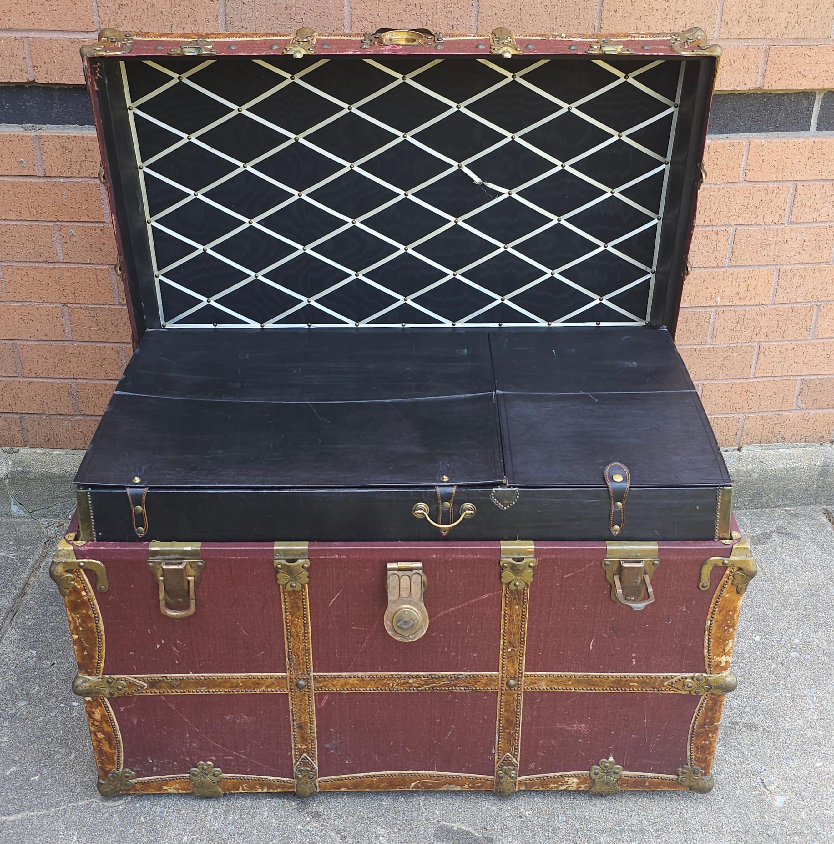 Other Early 20th C. Rawleys Brass and Leather Bound On Canvas Wardrobe Trunk For Sale