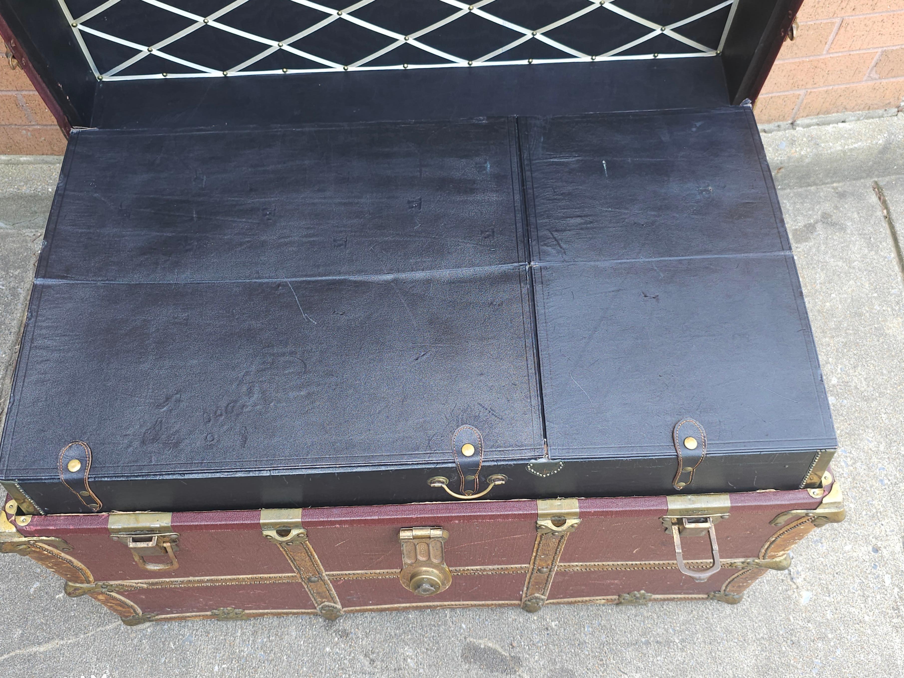 20th Century Early 20th C. Rawleys Brass and Leather Bound On Canvas Wardrobe Trunk For Sale