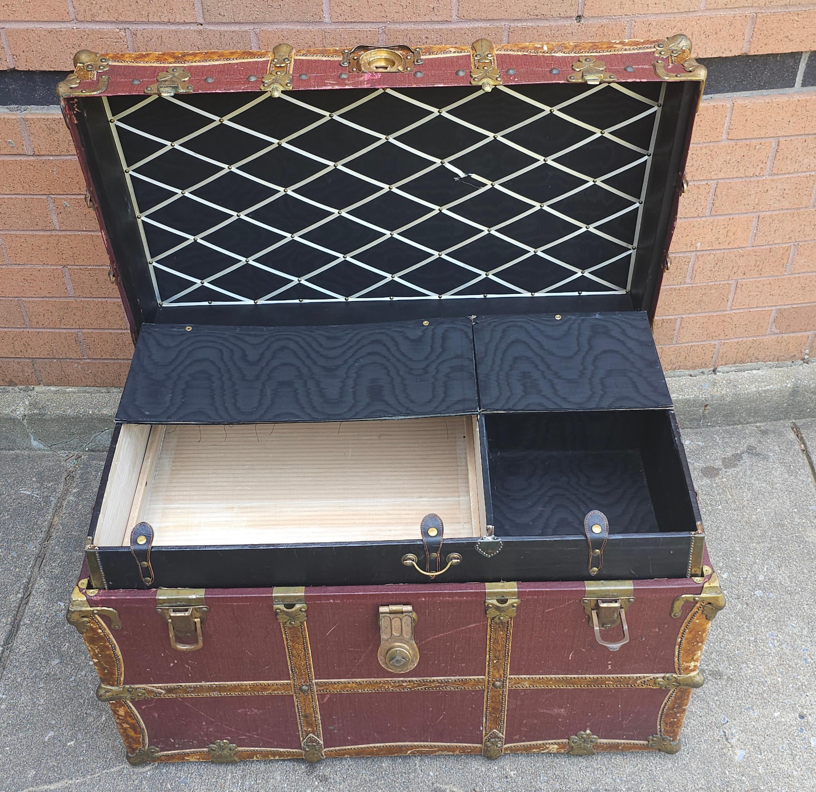 Early 20th C. Rawleys Brass and Leather Bound On Canvas Wardrobe Trunk For Sale 1