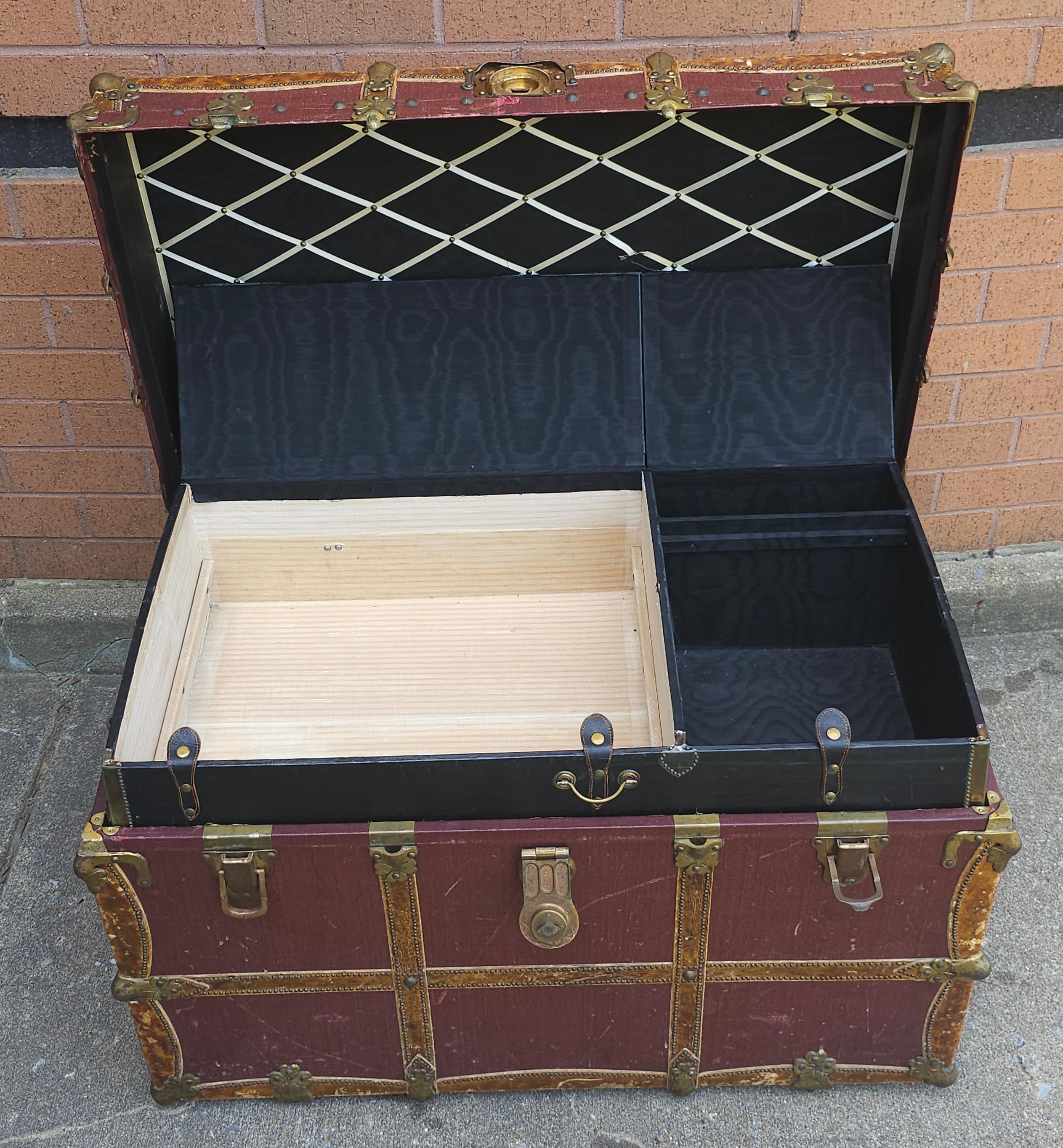 Early 20th C. Rawleys Brass and Leather Bound On Canvas Wardrobe Trunk For Sale 2