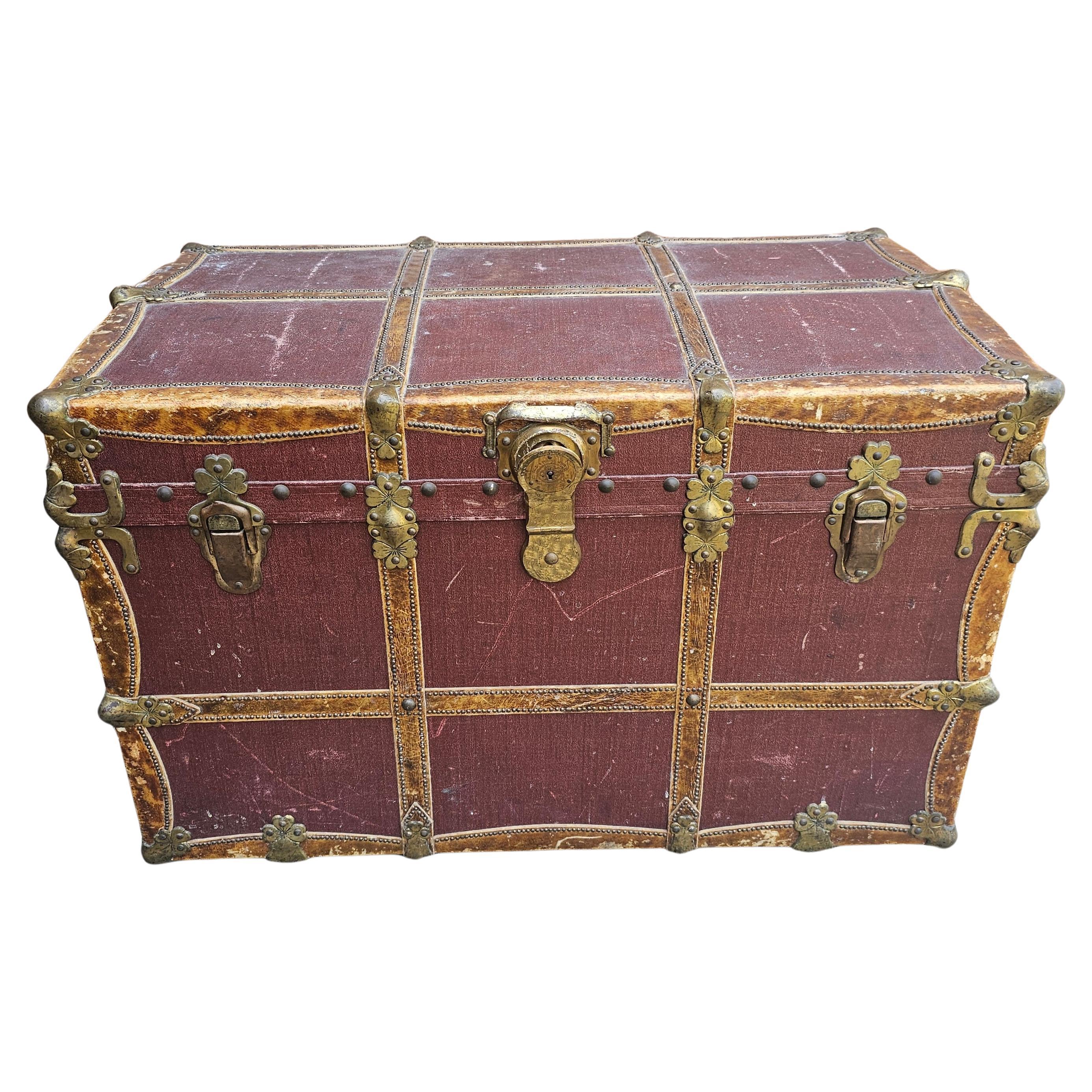A.C.C. Rawleys Brass and Leather Bound On Canvas Wardrobe Trunk
