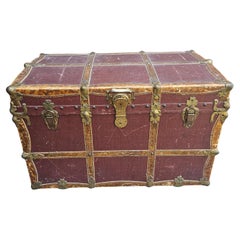 Baule guardaroba Rawleys in ottone e pelle su tela dei primi anni del XX secolo