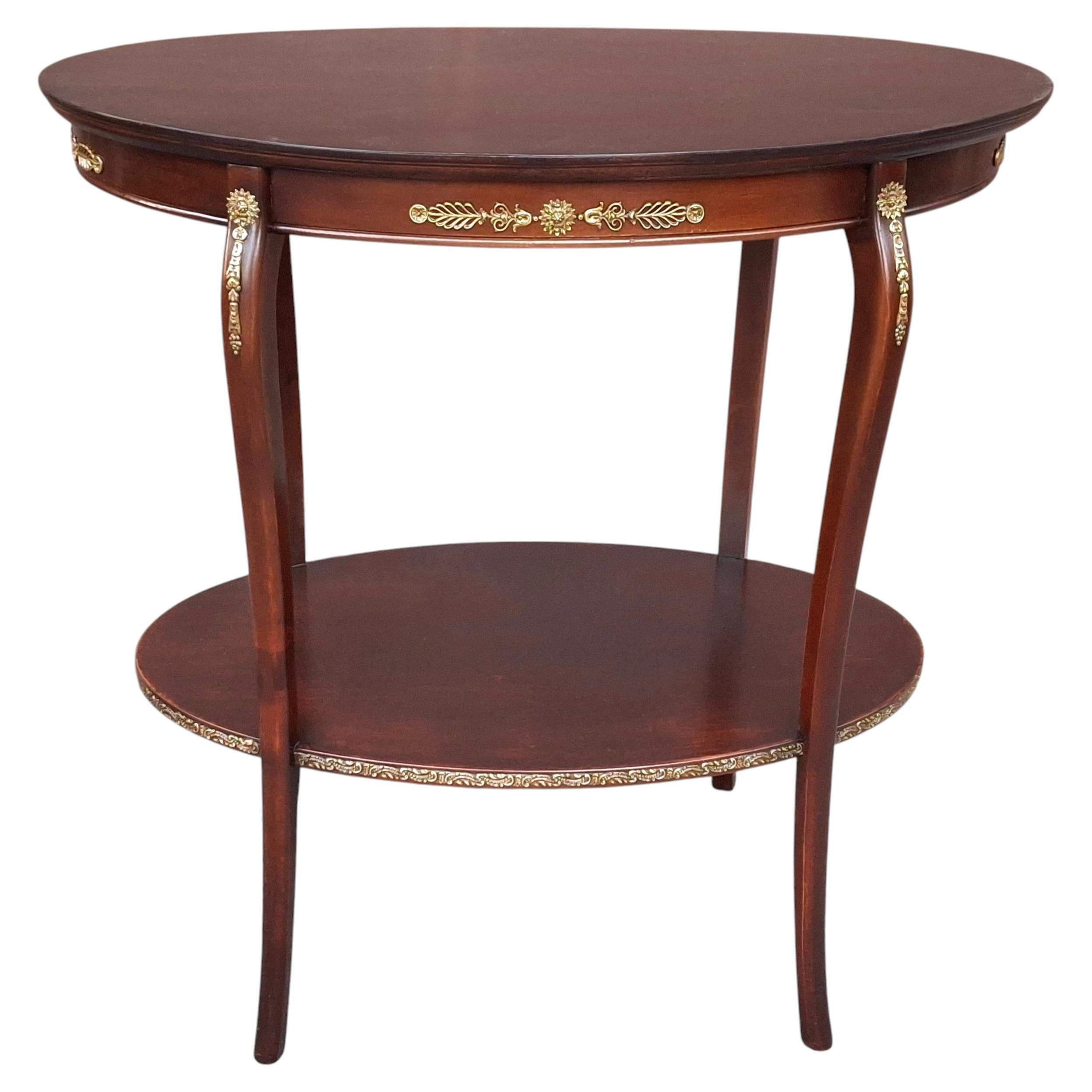Early 20th C. Refinished French Regency Tiered Tea Side Table with Brass Accents For Sale