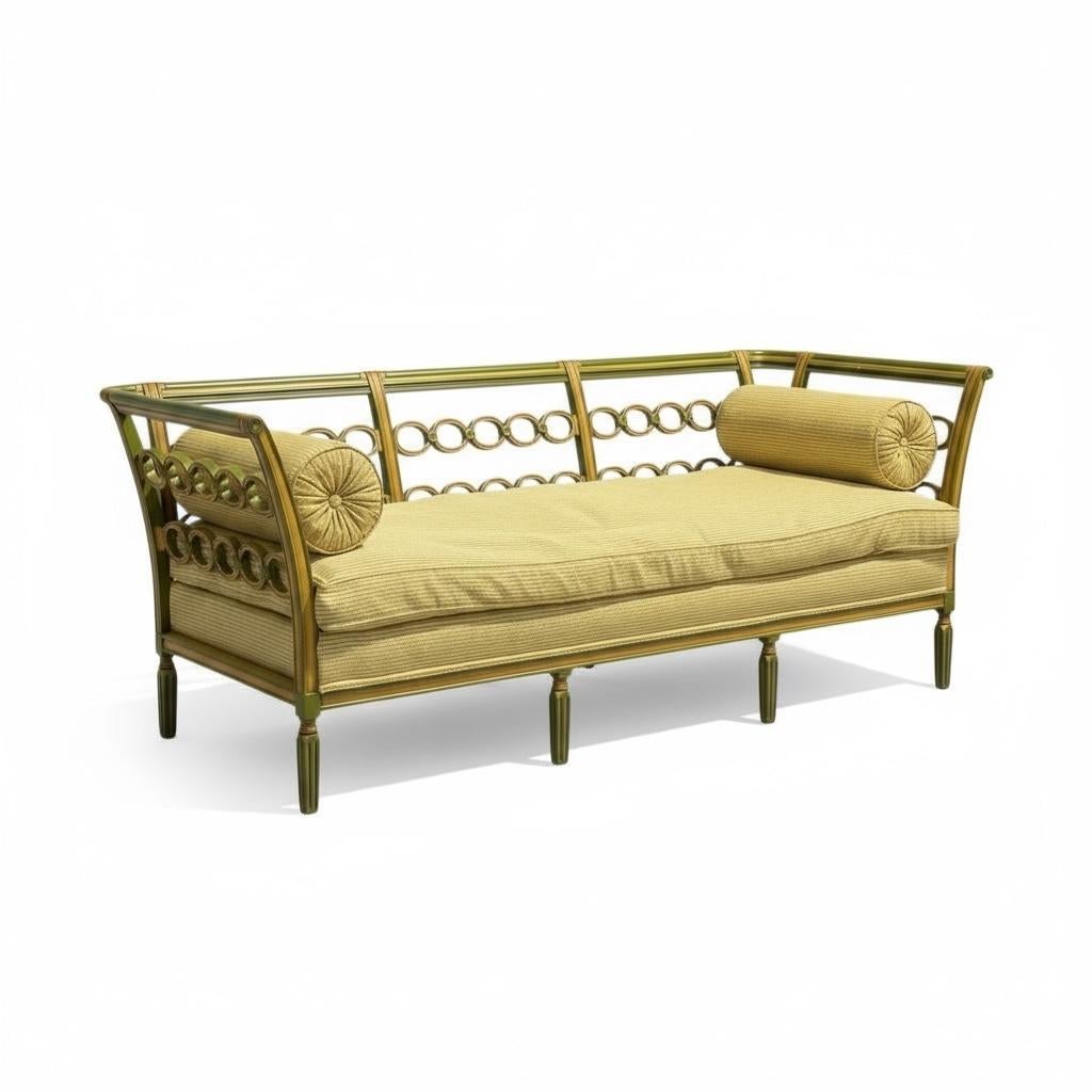 Early 20th- C Regency Style Carved and Hand Painted Sofa / Settee Down Cushion For Sale 4